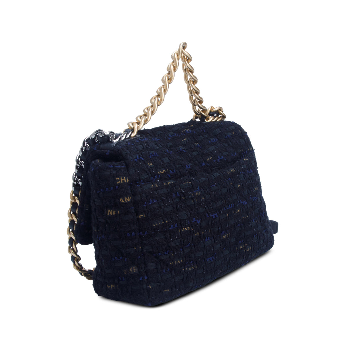 Chanel 2020 Black Tweed & Ribbon Quilted Large 19 Flap Bag