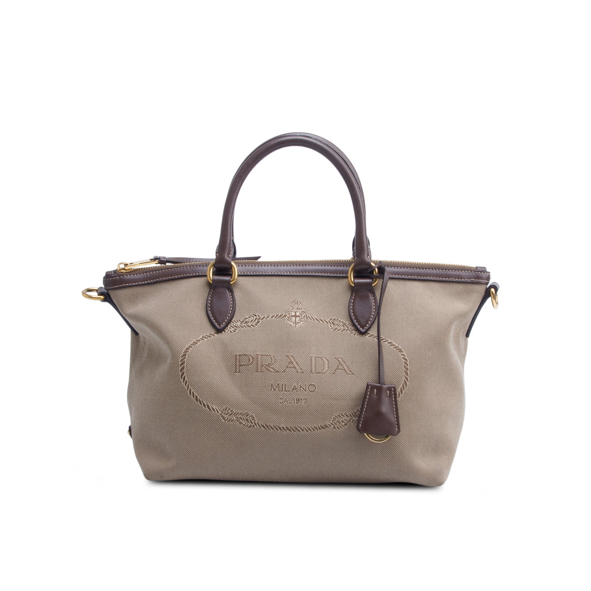 Prada Brown Jacquard Logo Tote w/ Strap