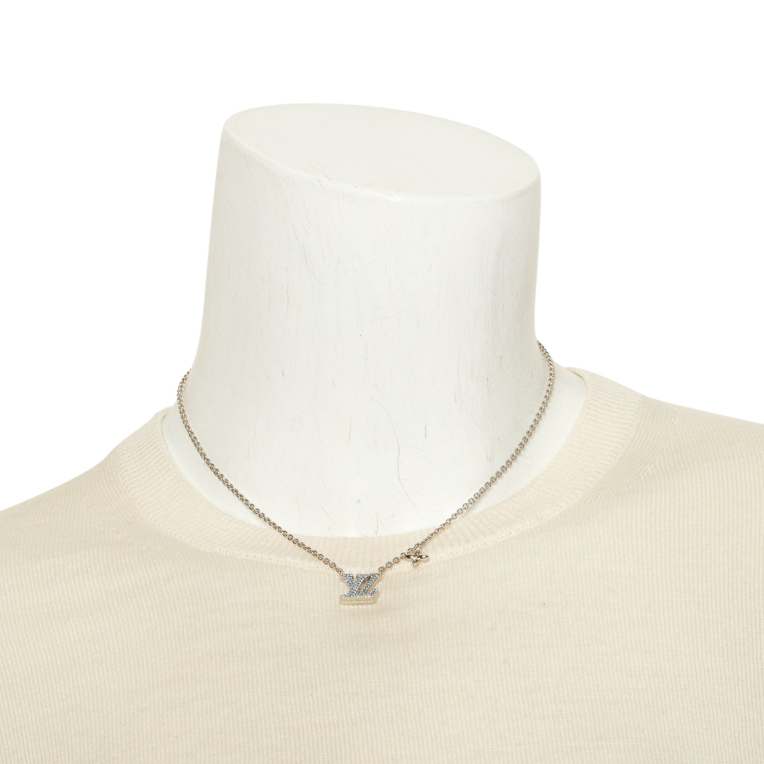 Louis Vuitton Palladium-Plated Crystal LV Iconic Necklace w/ Box
