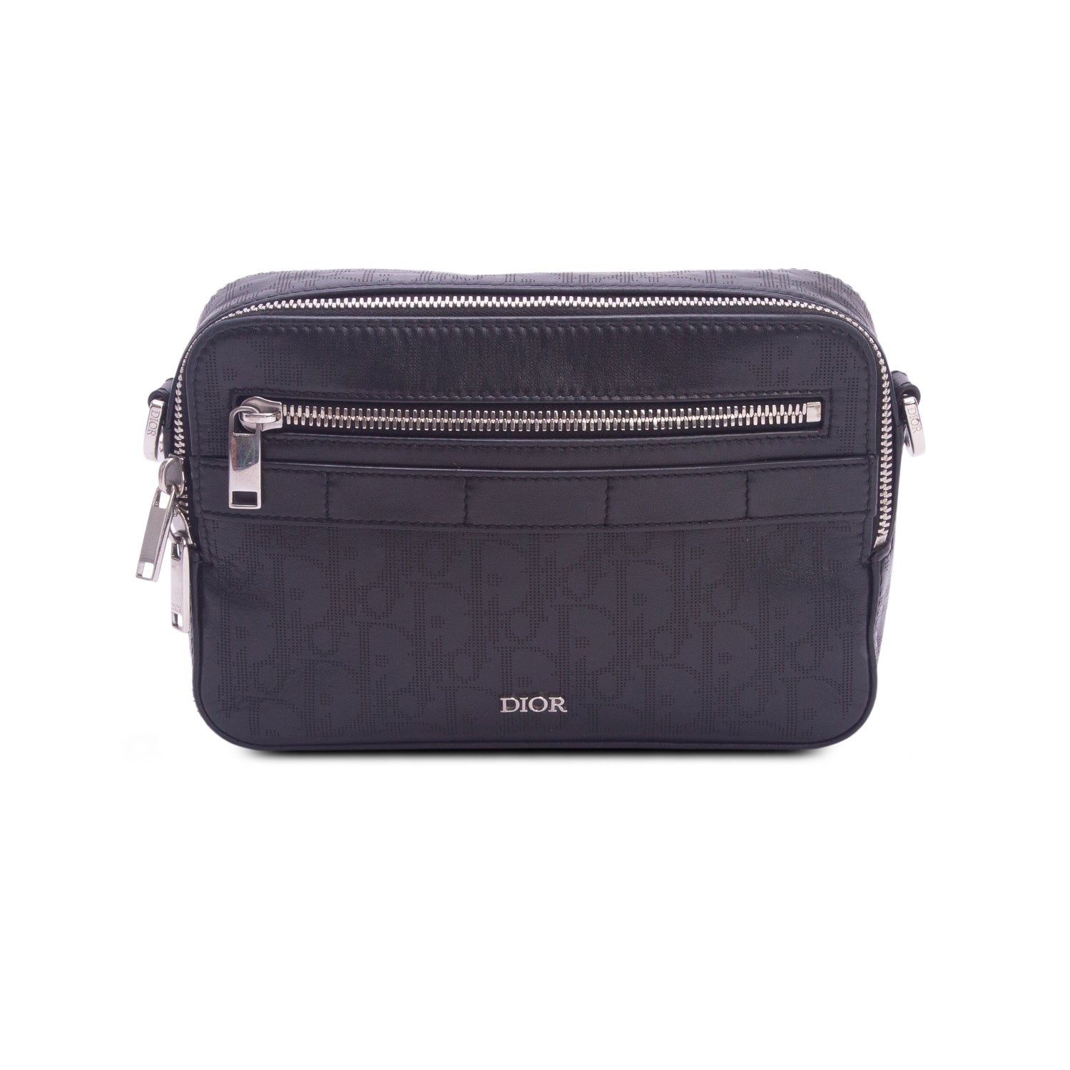 Christian Dior 2021 Black Calfskin Perforated Oblique Galaxy Safari Messenger Bag w/ Box & Strap