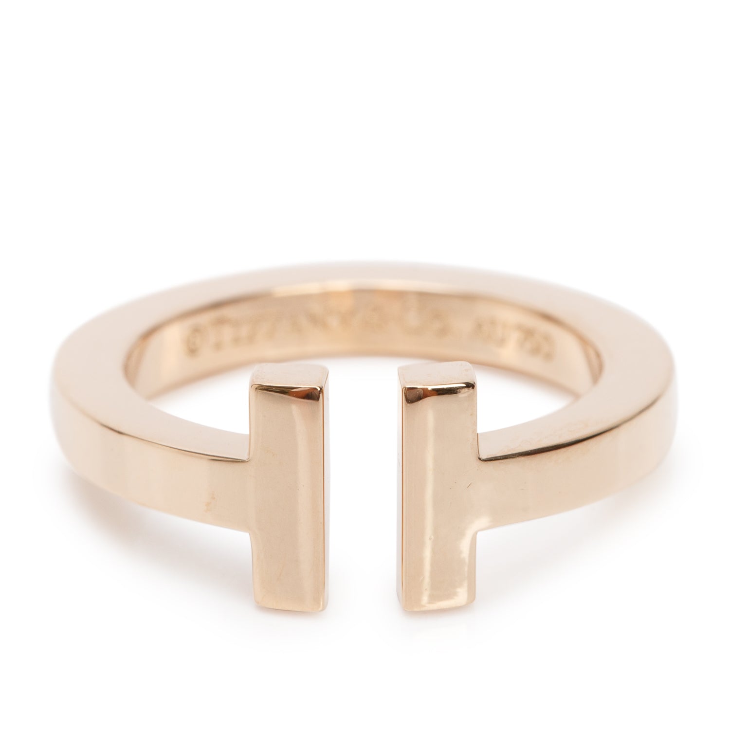 Tiffany & Co. 18k Rose Gold T Square Ring, Size 5 w/ Box