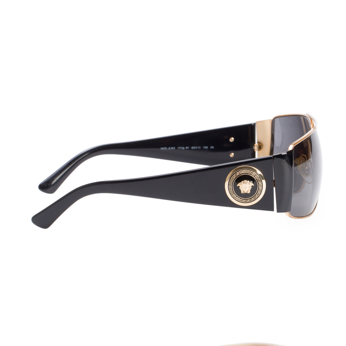 Versace 2163 Gold-Plated Black Acetate Medusa Biggie Aviator Sunglasses w/ Case