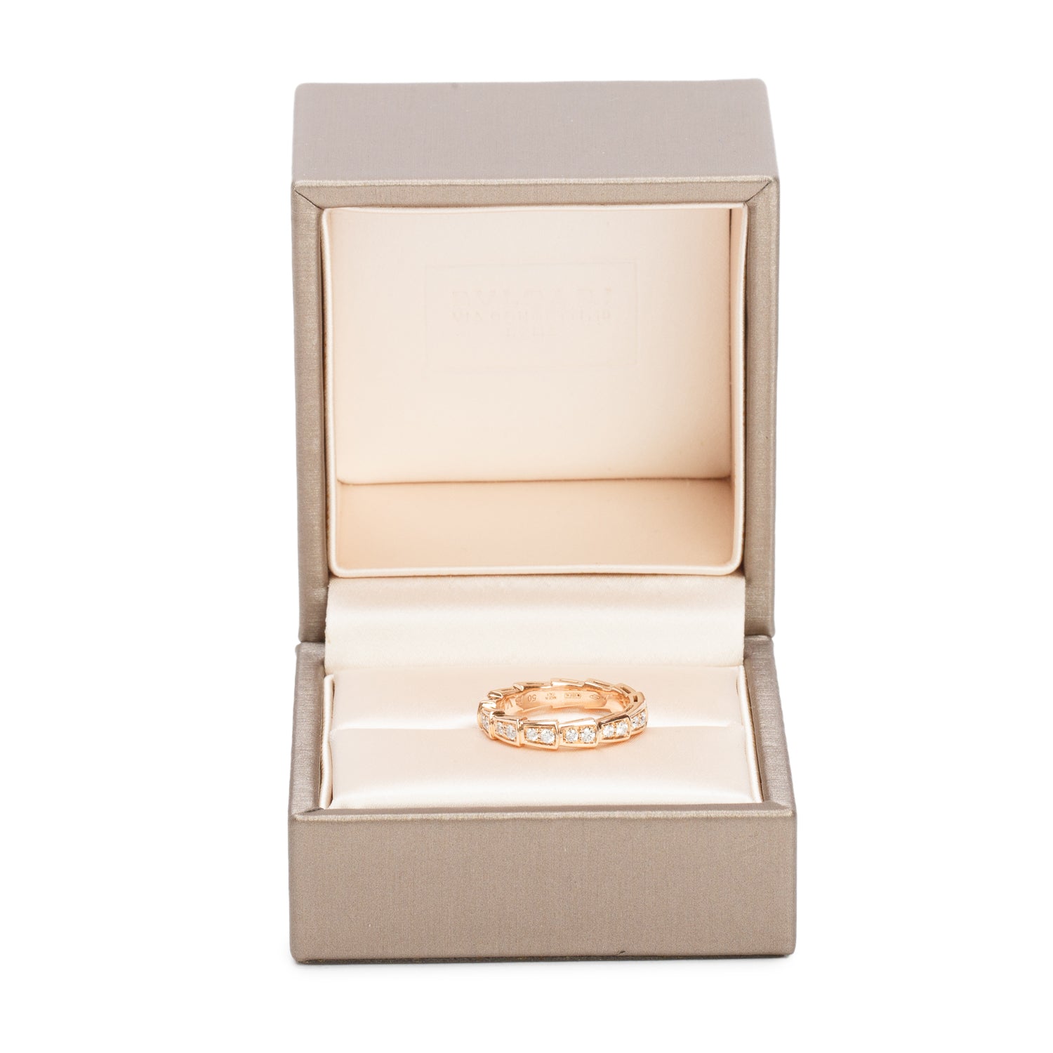 BVLGARI 18k Rose Gold Diamond Serpenti Viper Band Ring, Size 50 5.25 w/ Box