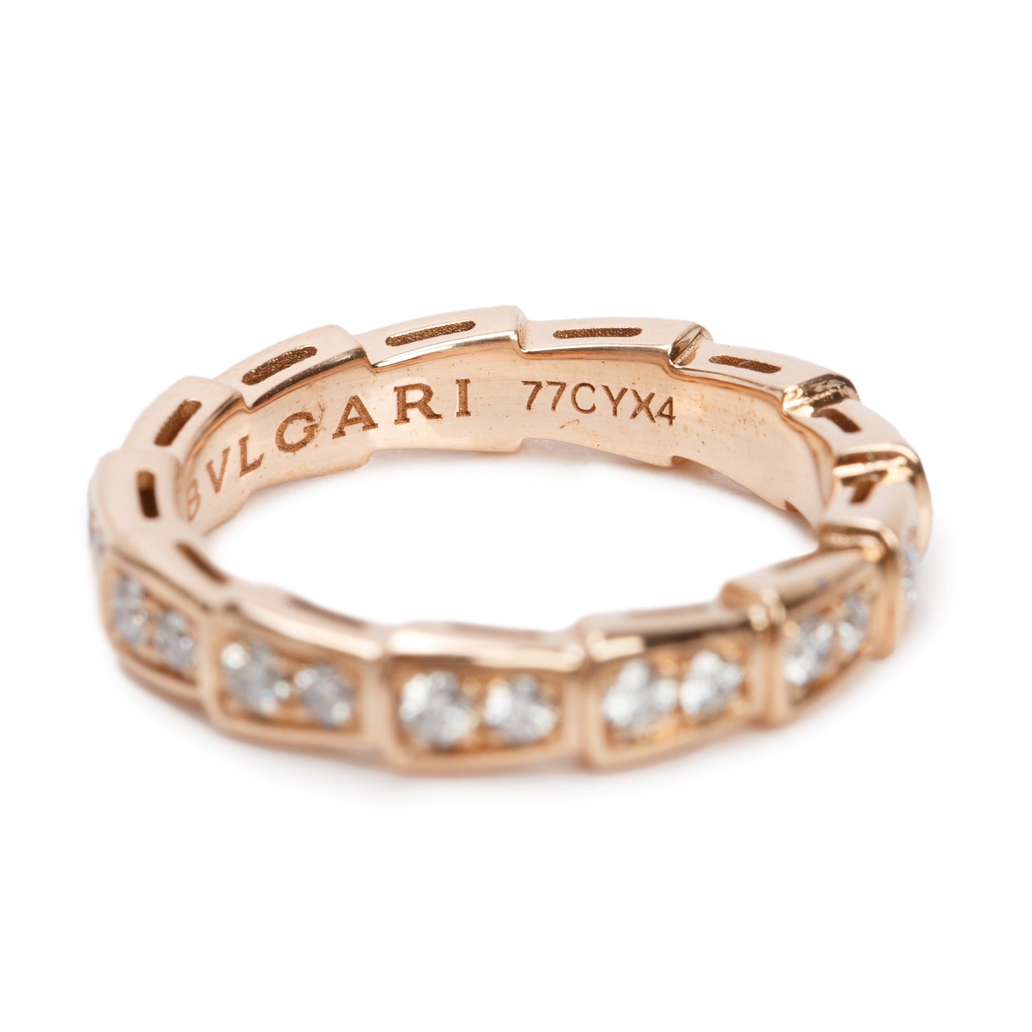 BVLGARI 18k Rose Gold Diamond Serpenti Viper Band Ring, Size 50 5.25 w/ Box