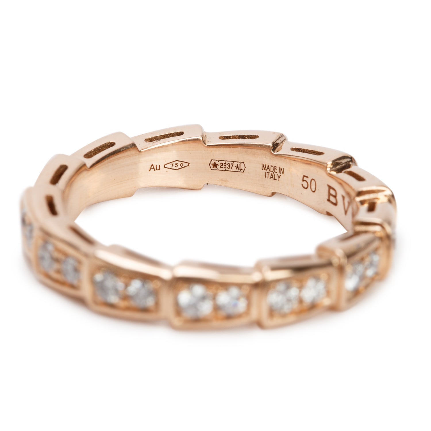 BVLGARI 18k Rose Gold Diamond Serpenti Viper Band Ring, Size 50 5.25 w/ Box