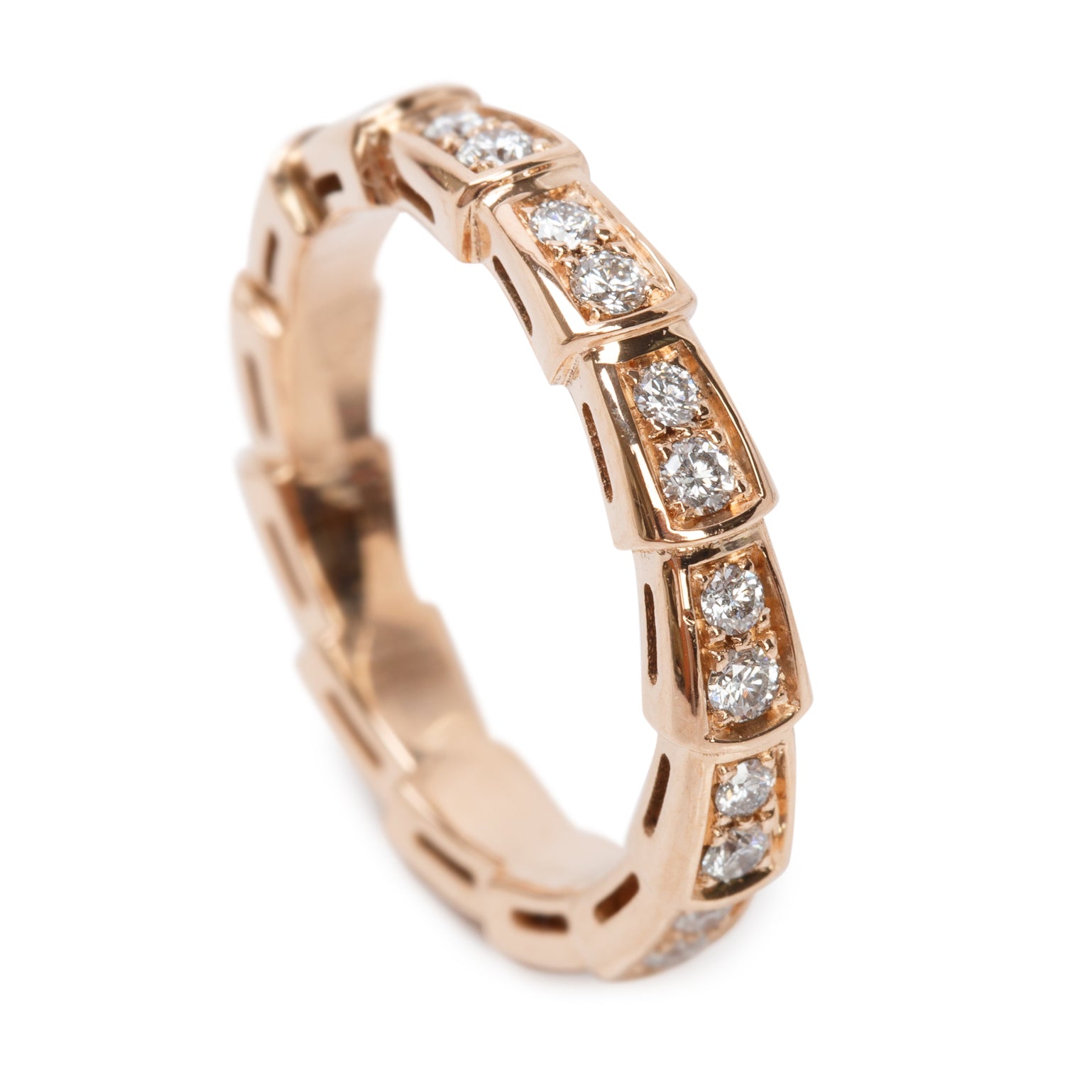 BVLGARI 18k Rose Gold Diamond Serpenti Viper Band Ring, Size 50 5.25 w/ Box