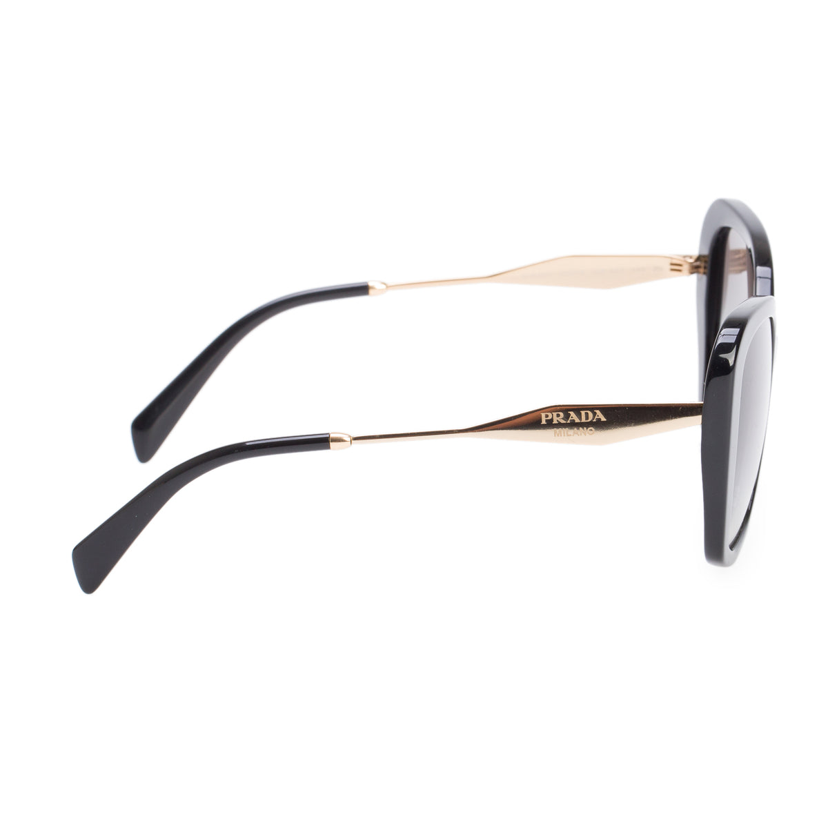 Prada SPR 03Y Gold Plated Black Acetate Oversize Cat-Eye Sunglasses w/ Case