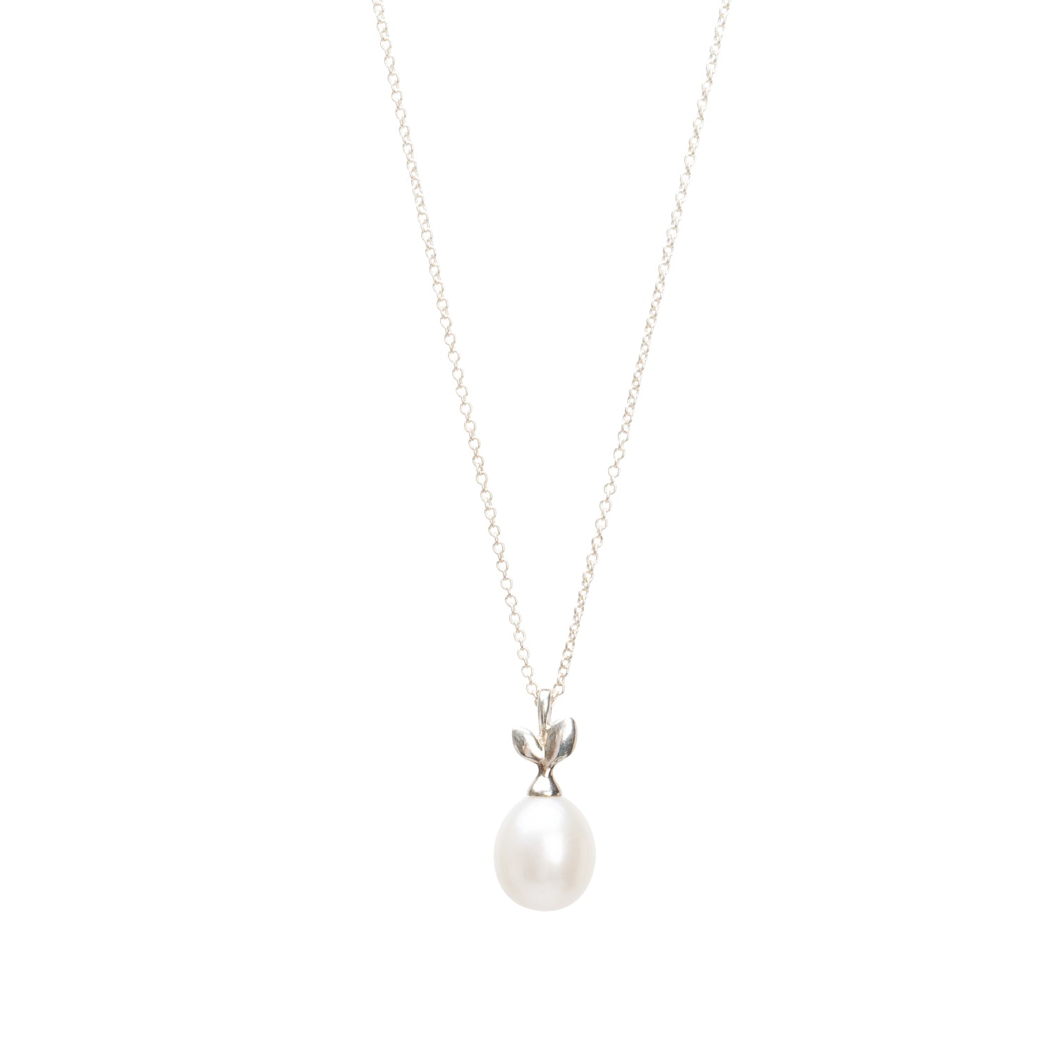 Tiffany & Co. Paloma Picasso Sterling Silver Olive Leaf Pearl Pendant Necklace