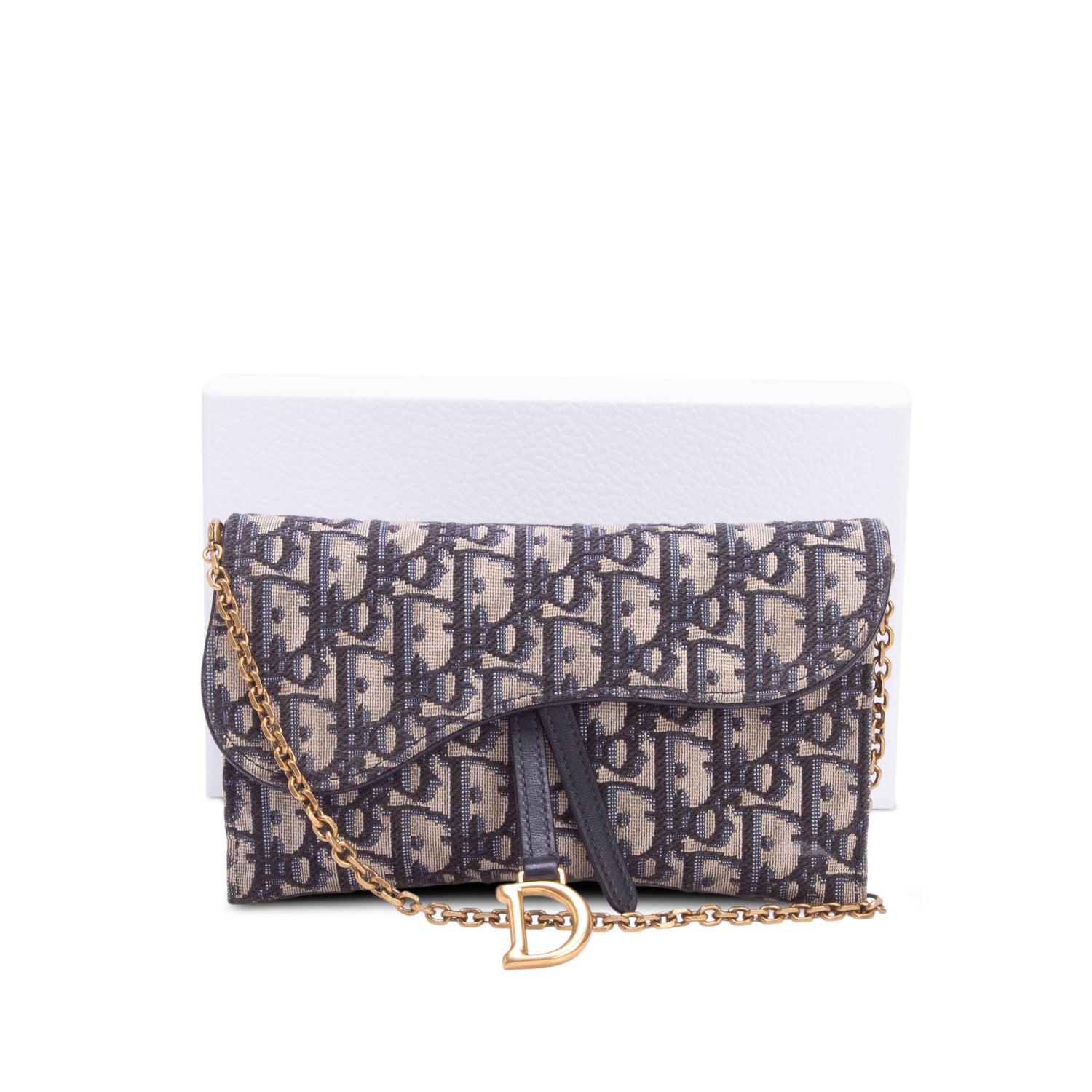 Christian Dior 2021 Oblique Small Saddle Chain Pouch w/ Box