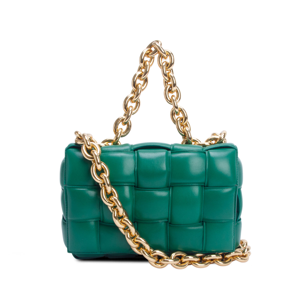 Bottega Veneta Green Lambskin Maxi Intreccio Padded Chain Cassette Crossbody Bag
