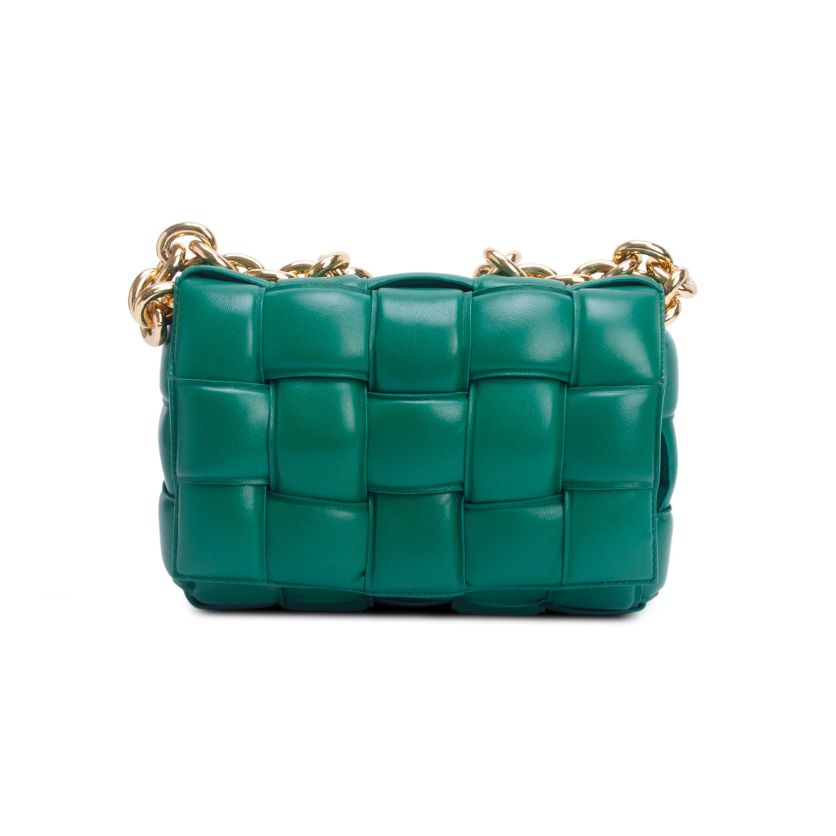 Bottega Veneta Green Lambskin Maxi Intreccio Padded Chain Cassette Crossbody Bag