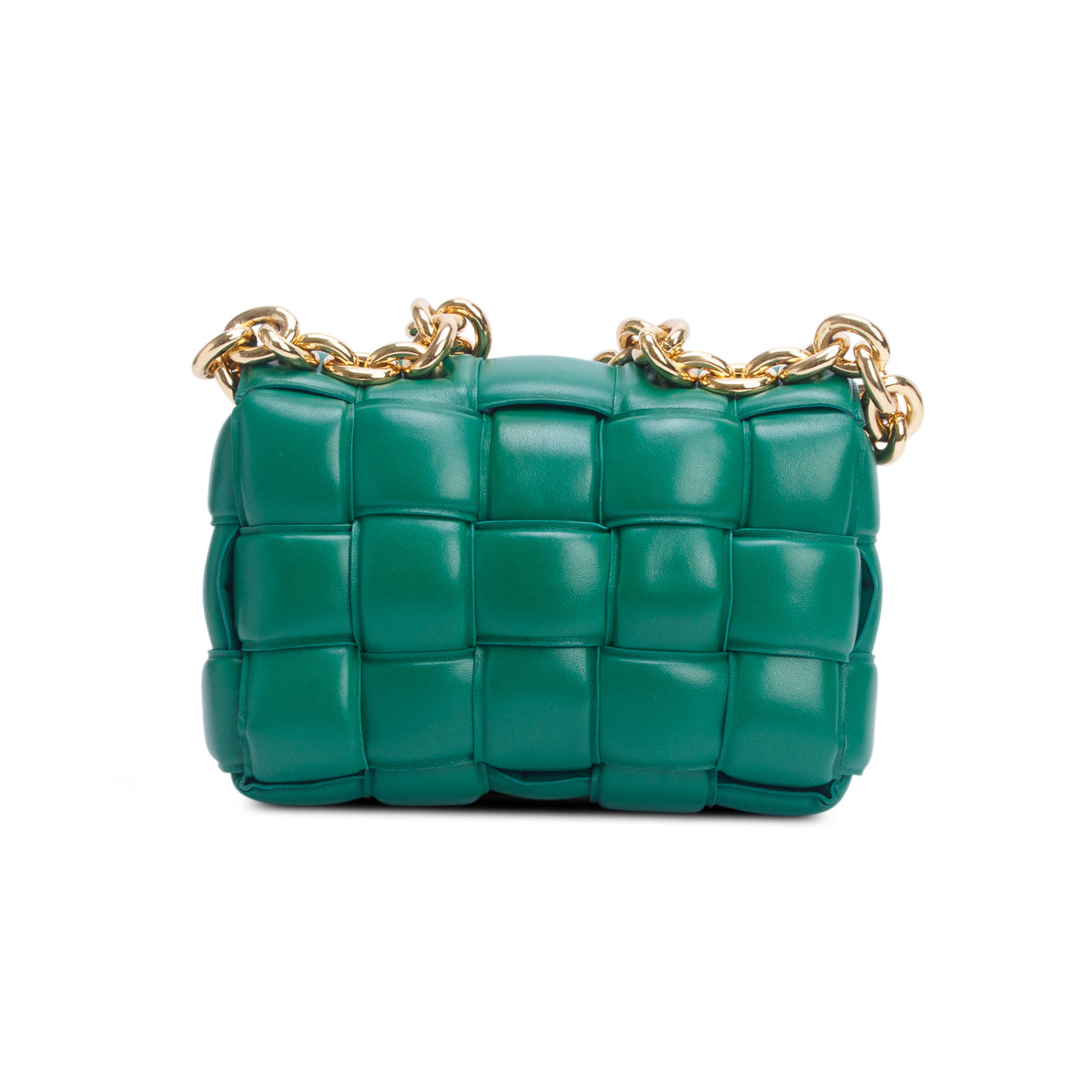 Bottega Veneta Green Lambskin Maxi Intreccio Padded Chain Cassette Crossbody Bag