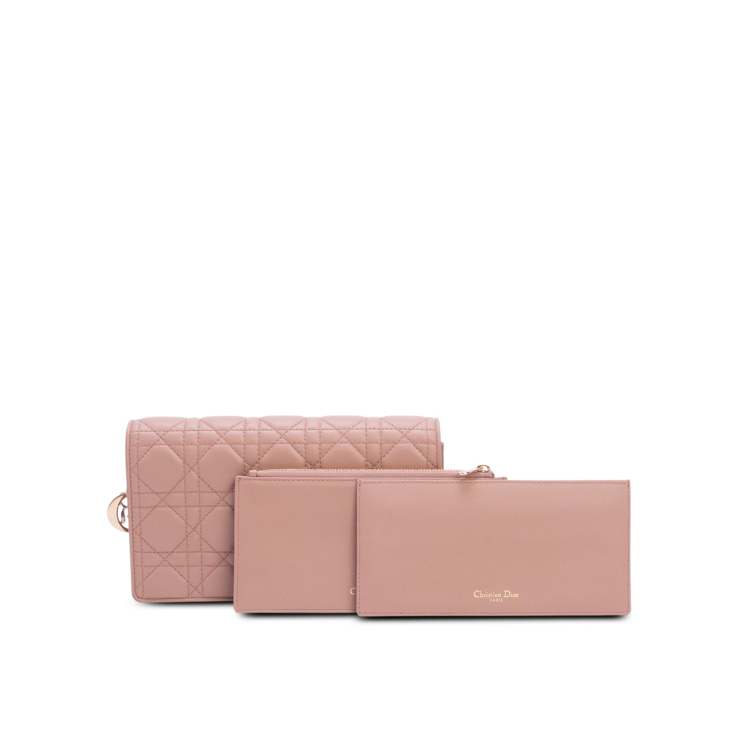 Christian Dior Pink Lambskin Cannage Leather Lady Dior Chain Pouch w/ Inserts