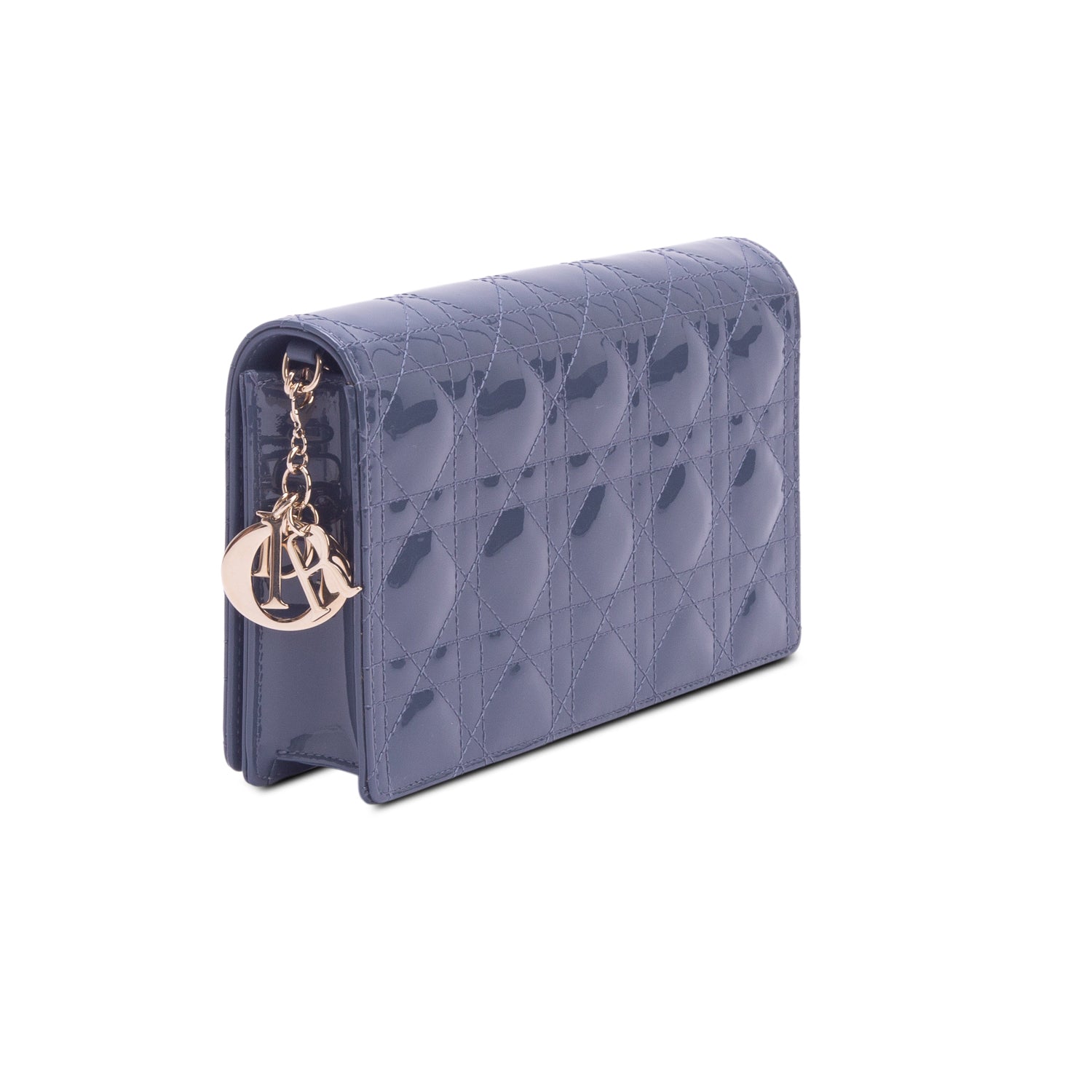 Christian Dior 2020 Blue Cannage Patent Leather Lady Dior Chain Pouch w/ Inserts