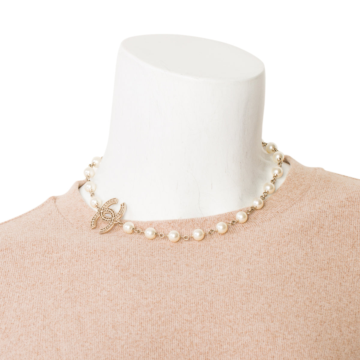 Chanel Faux Pearl CC Station Choker Necklace w/ Box