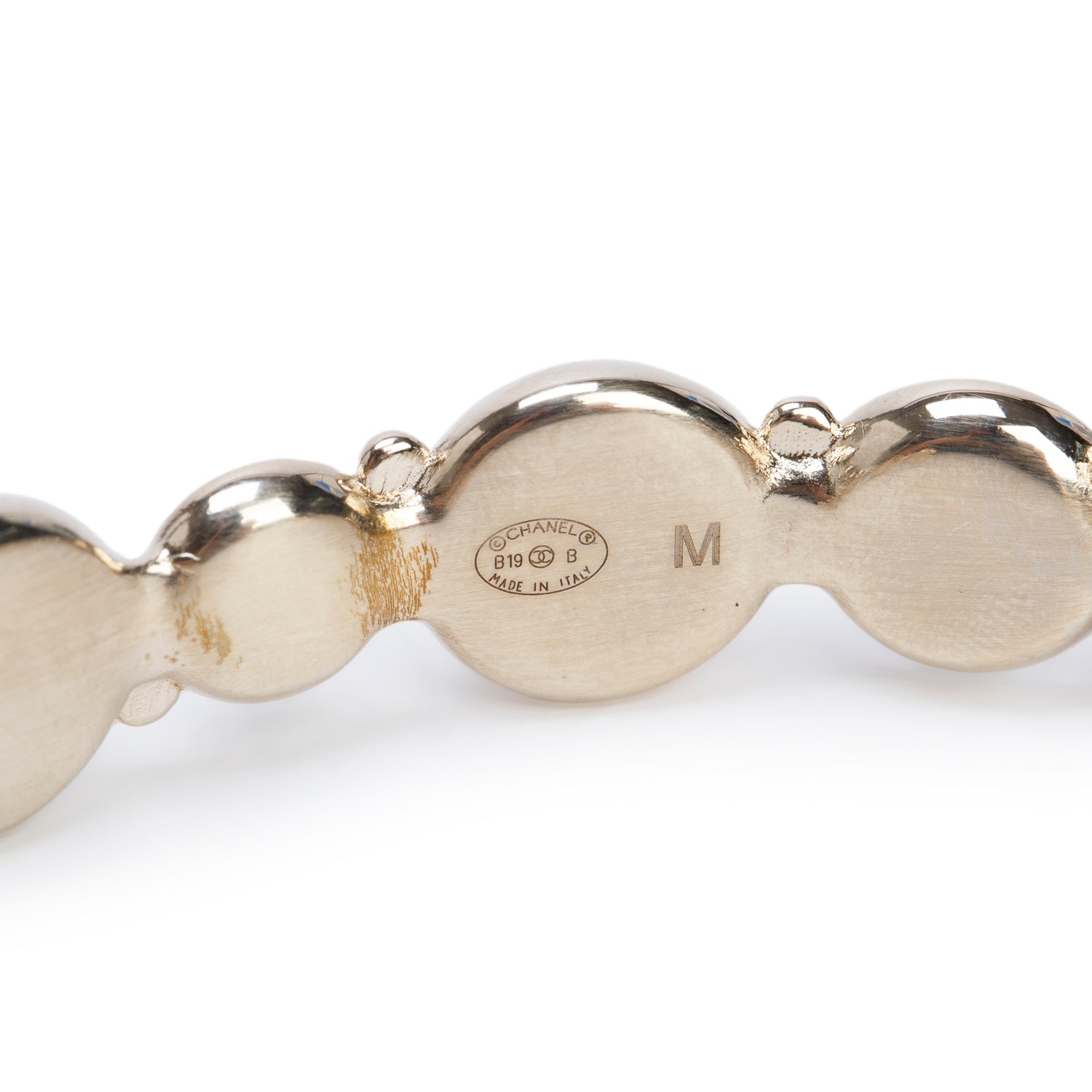Chanel Gold-Plated Faux Pearl Black Resin Strass Logo Cuff Bracelet w/ Box