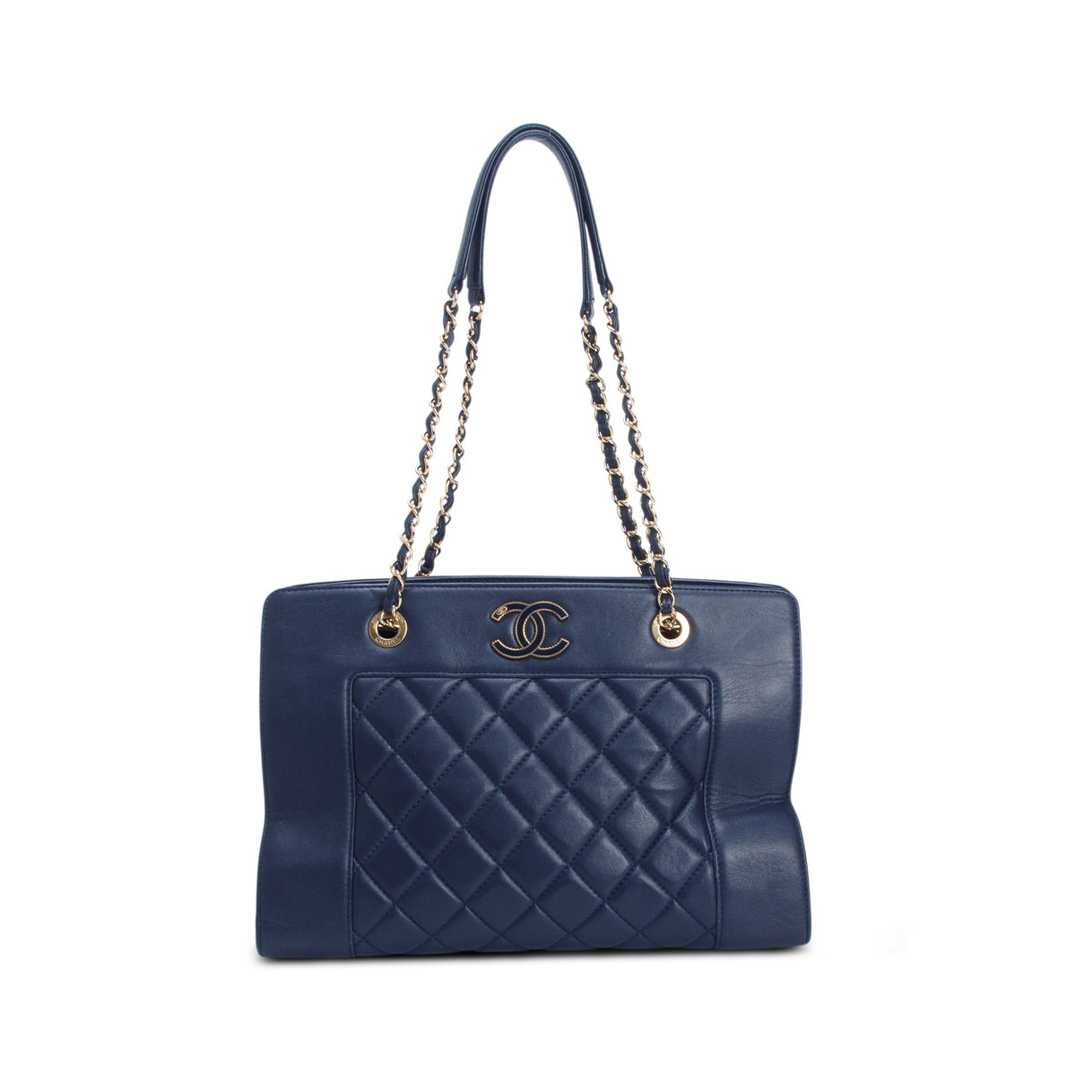 Chanel Navy Sheepskin Quilted Mademoiselle Shopping Tote