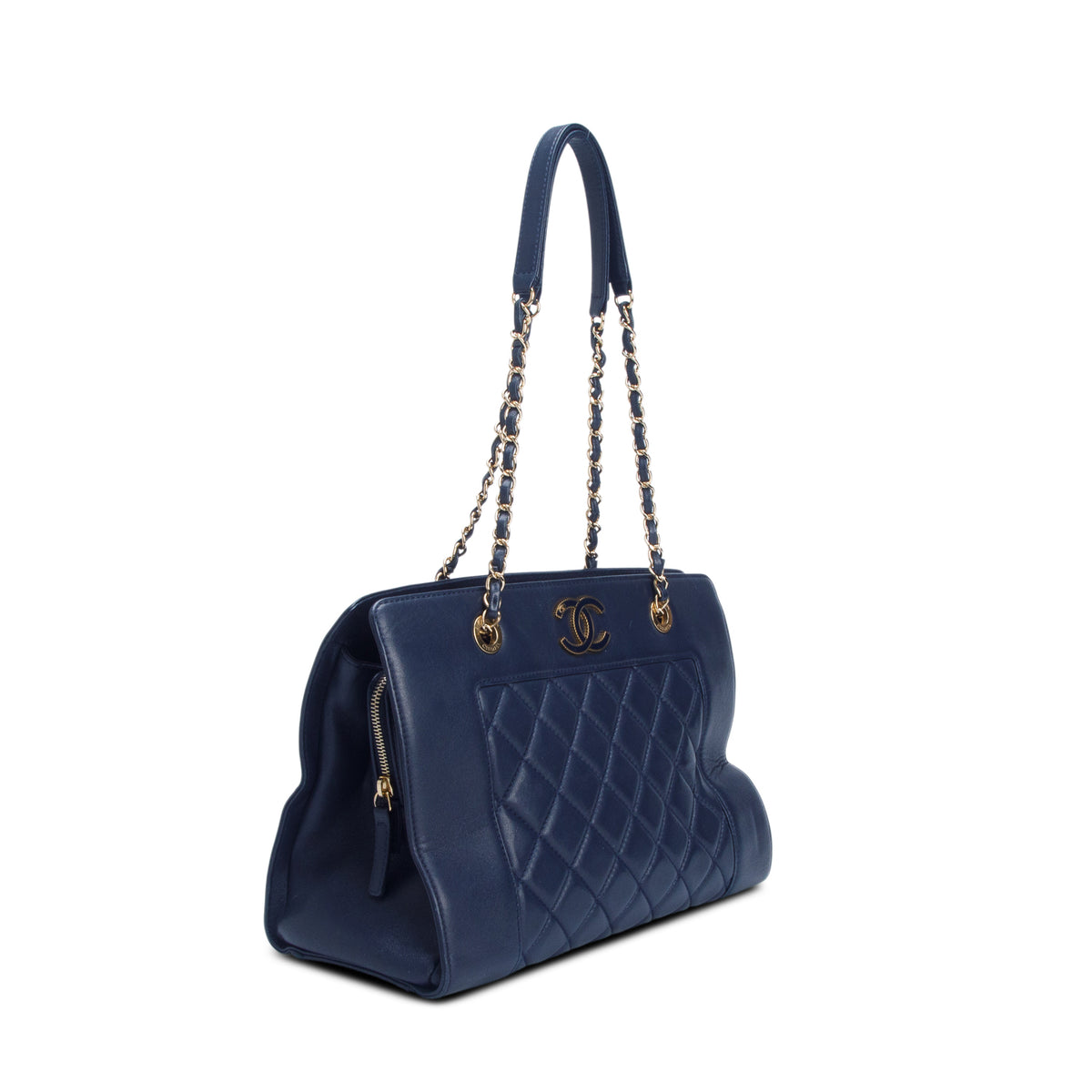 Chanel Navy Sheepskin Quilted Mademoiselle Shopping Tote
