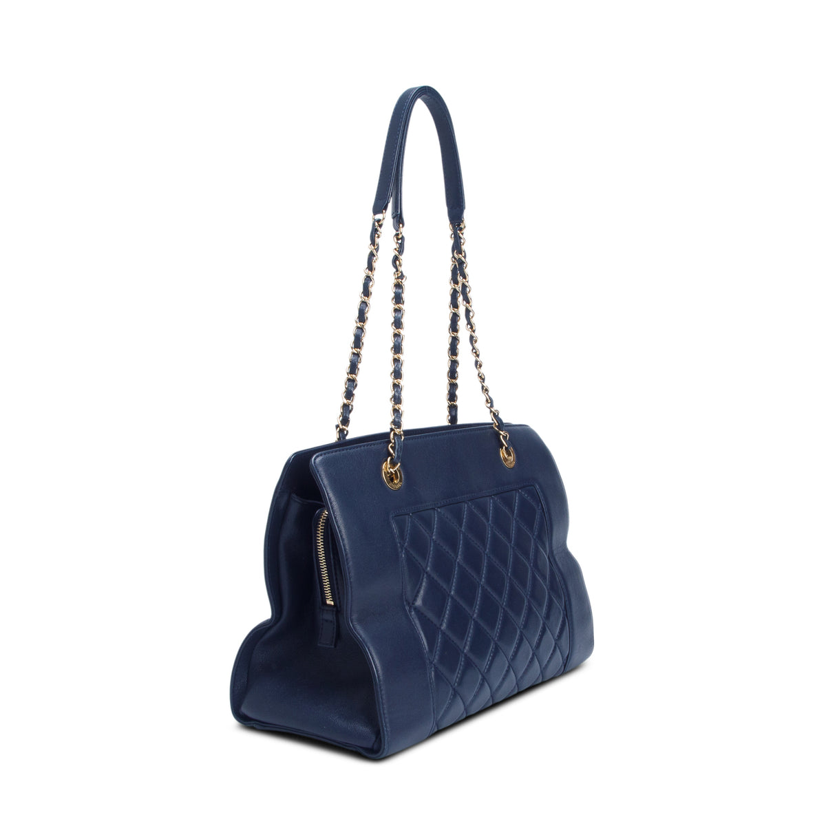 Chanel Navy Sheepskin Quilted Mademoiselle Shopping Tote