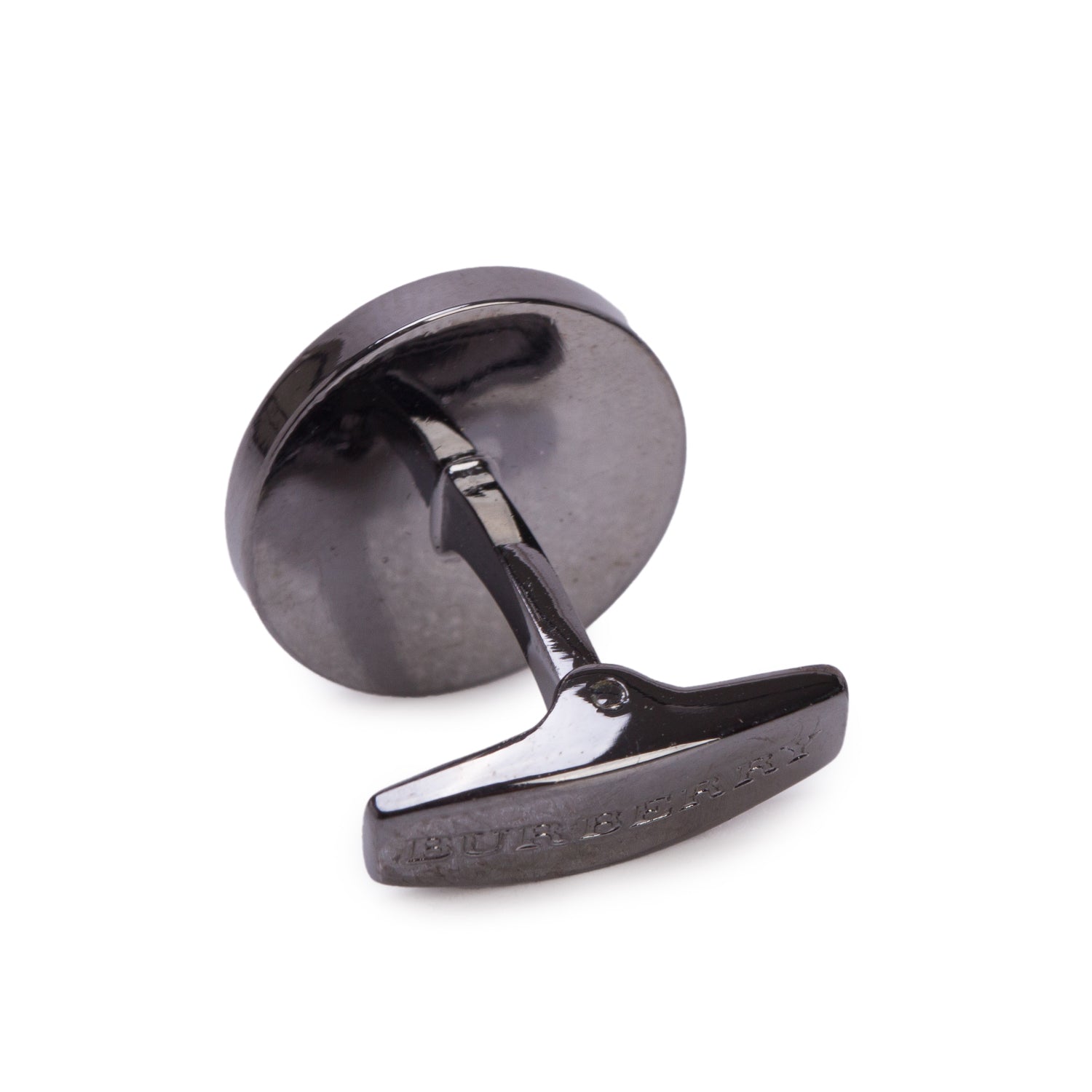 Burberry Gun-Metal Check-Engraved Round Cufflinks