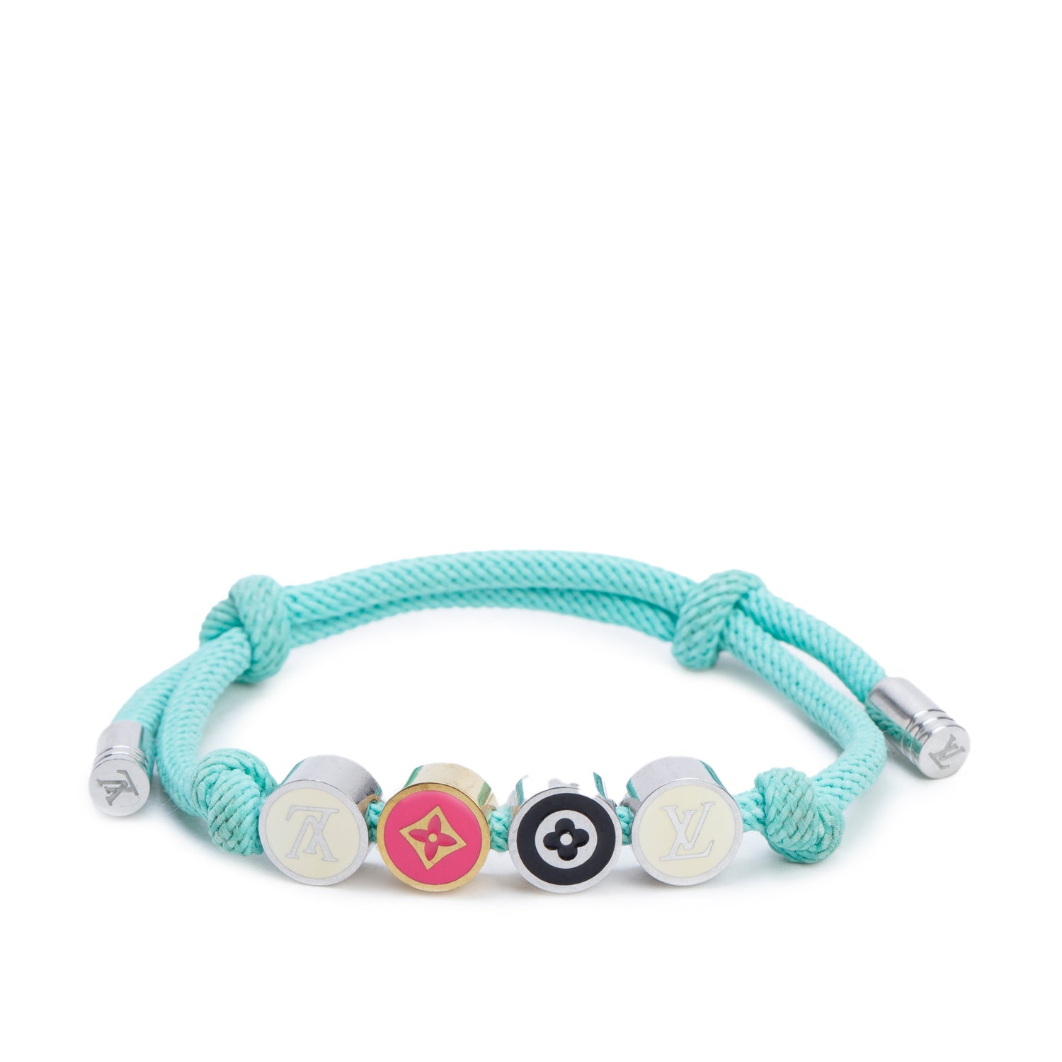 Louis Vuitton Palladium & Gold-Plated Monogram Colors Green Cord Bracelet