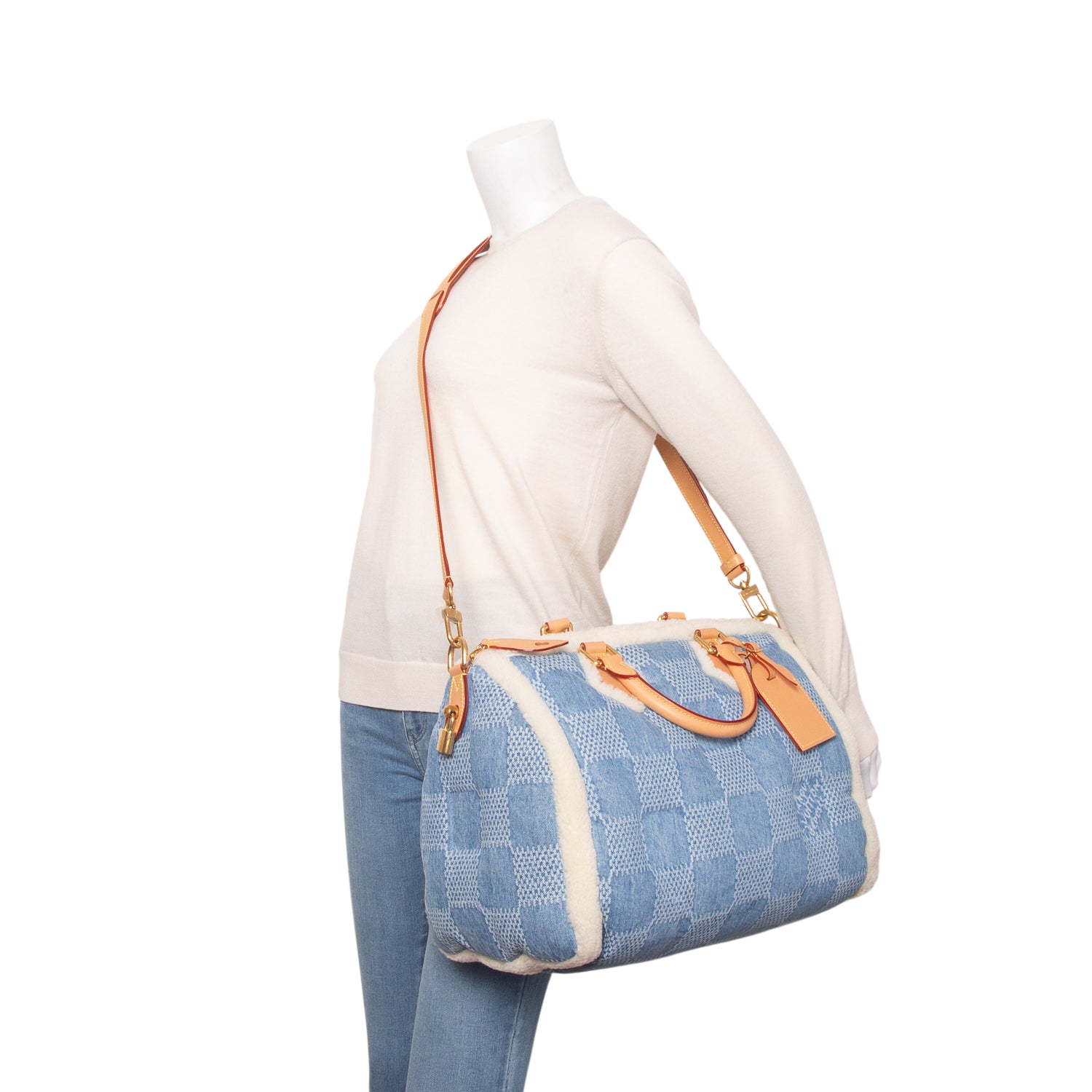 Louis Vuitton 2026 Blue Damier Denim 3D Speedy Bandouliere 40 w/ Box, Receipt & Strap