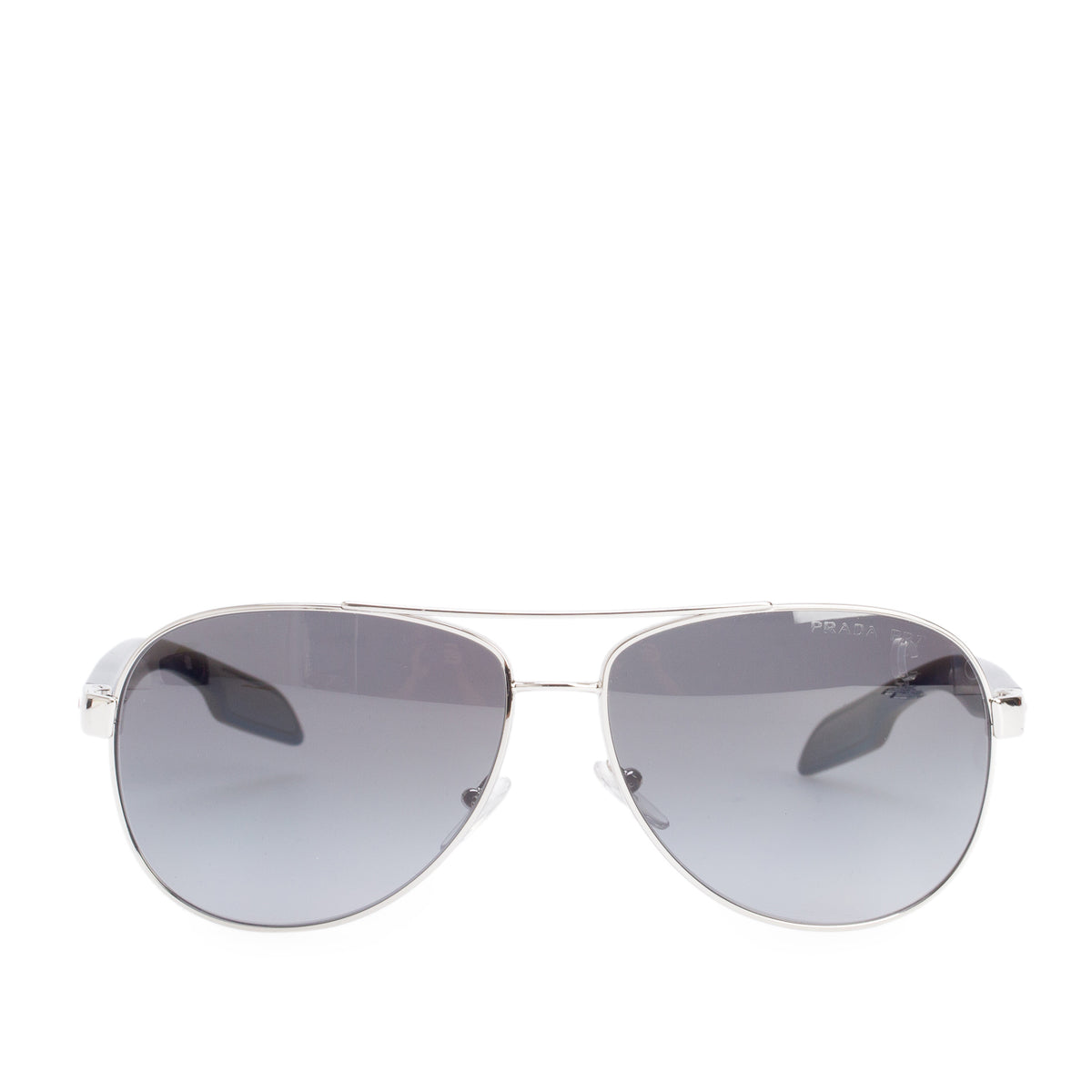 Prada SPS 53P Silver-Tone Metal Black Acetate Linea Rosa Pilot Sunglasses w/ Case