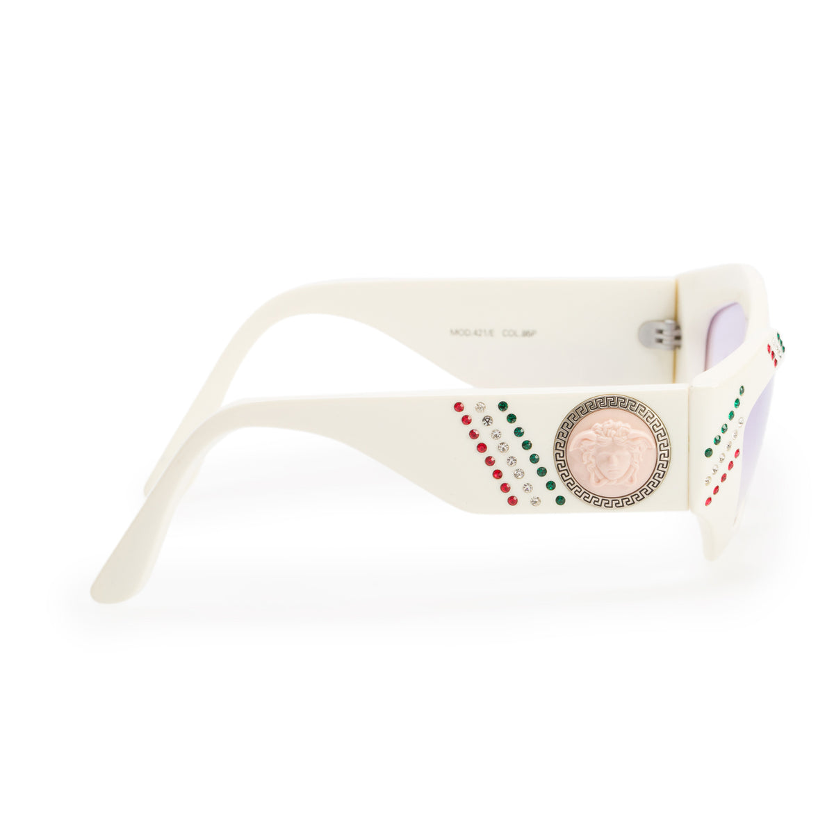 Versace MOD.421/E White Acetate Crystal Medusa Cat-Eye Sunglasses w/ Box & Case