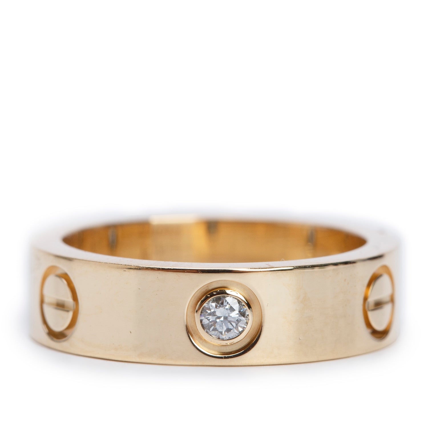 Cartier 18k Yellow Gold 3 Diamond 5.5 MM Love Ring, Size 54 6.75 w/ Box, Receipt & Certificate