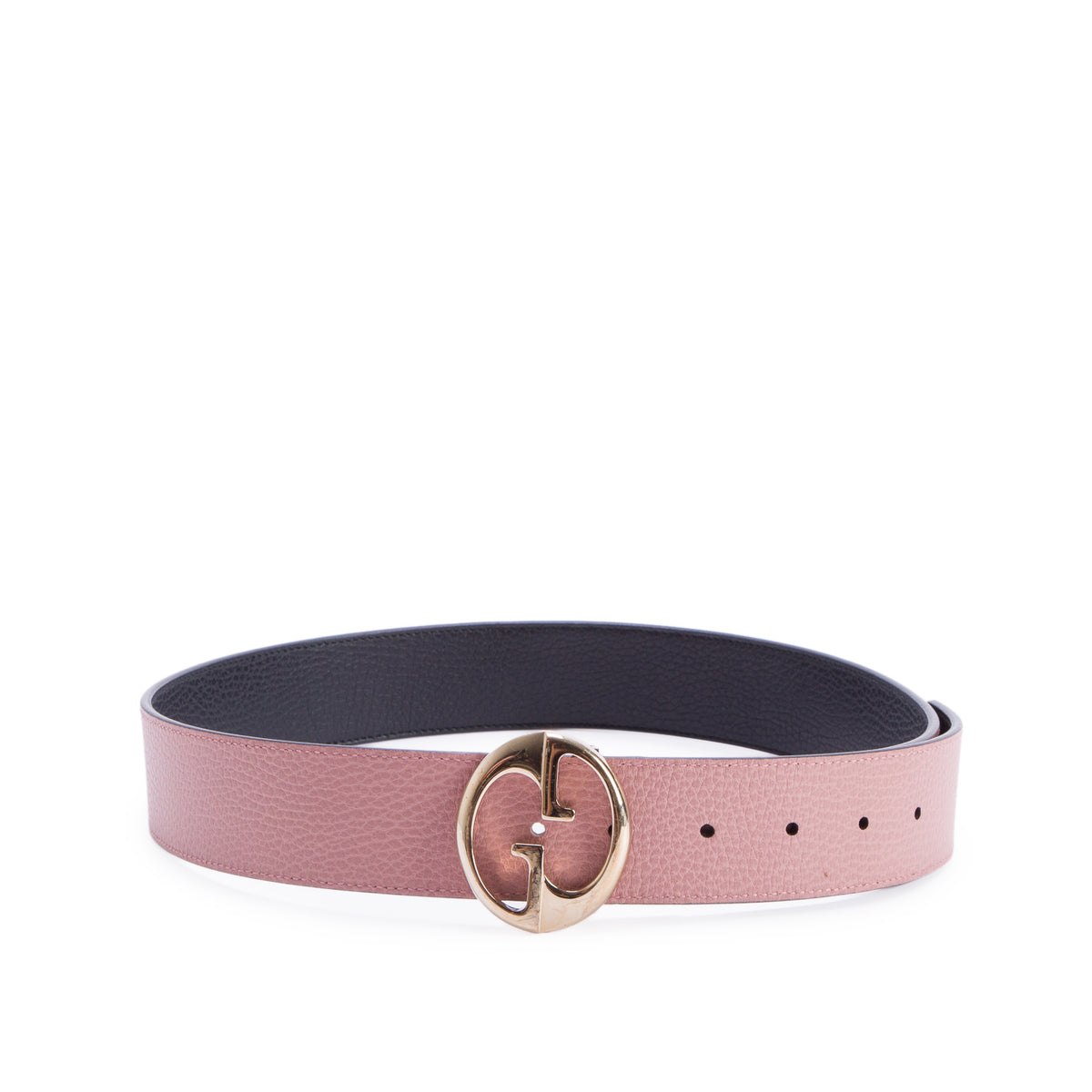 Gucci Black/Pink Dollar Calfskin 1973 Reversible Belt 85 34