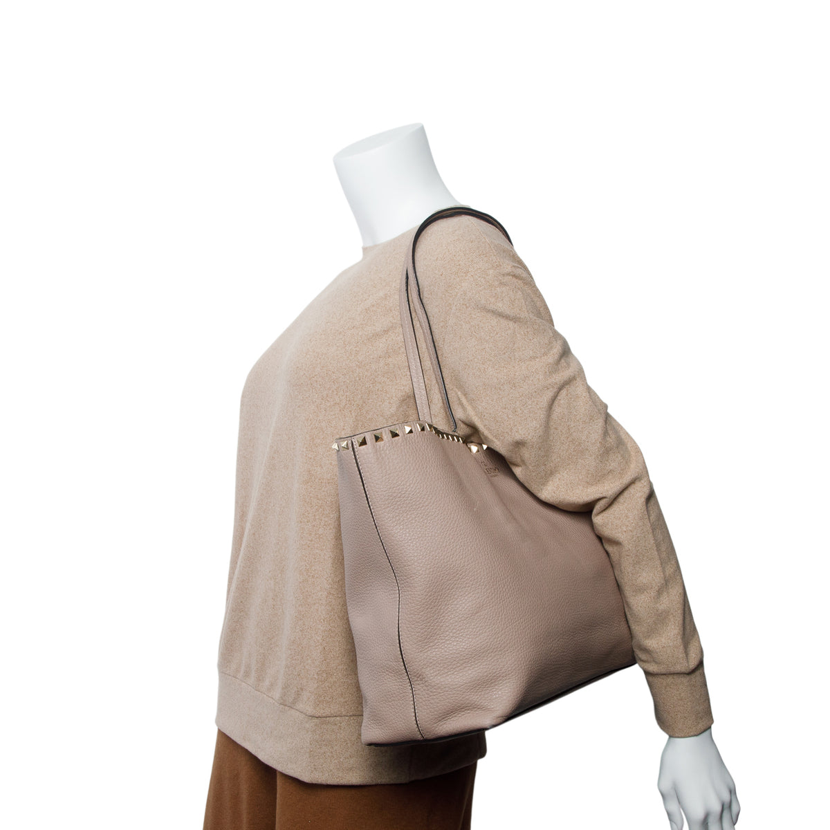 Valentino Beige Grained Calfskin Large Rockstud Tote