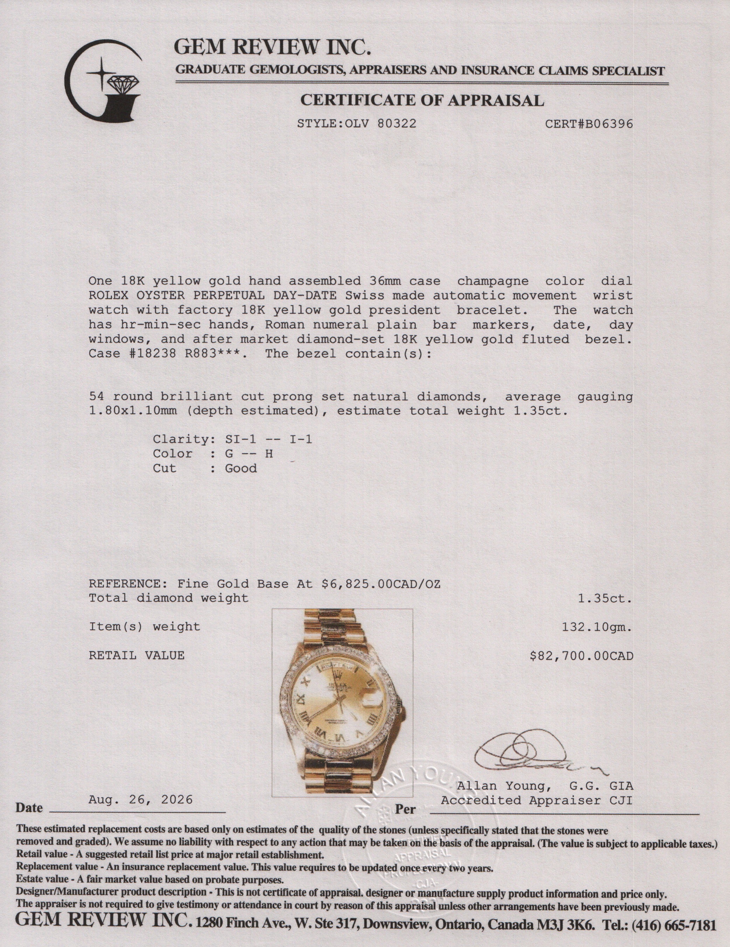 Rolex 18k Yellow Gold Diamond Bezel Day Date 36 MM President Automatic Watch Champagne Dial 18238 w/ Box