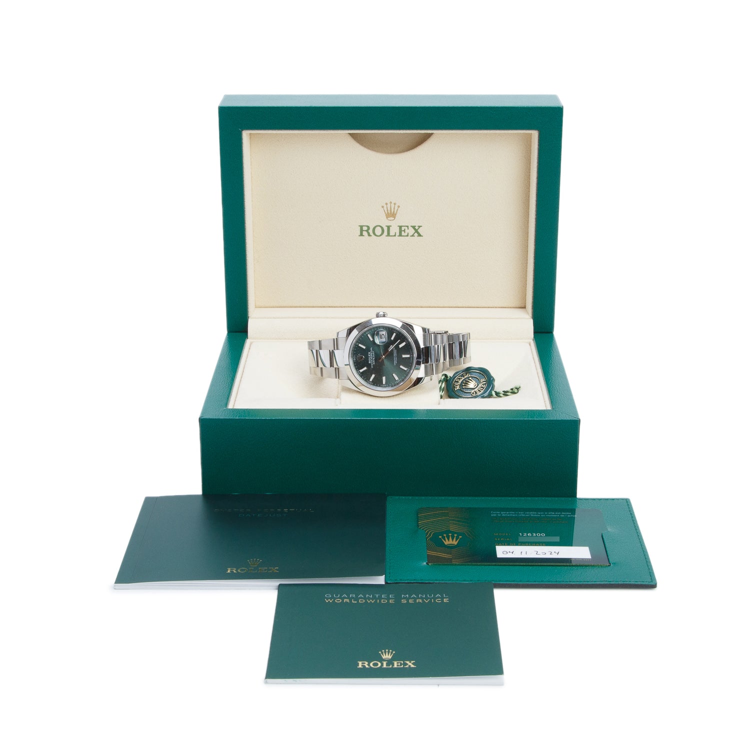 Rolex 2024 Stainless Steel Datejust 41 MM Automatic Watch Mint Green Dial 126300 w/ Box & Papers