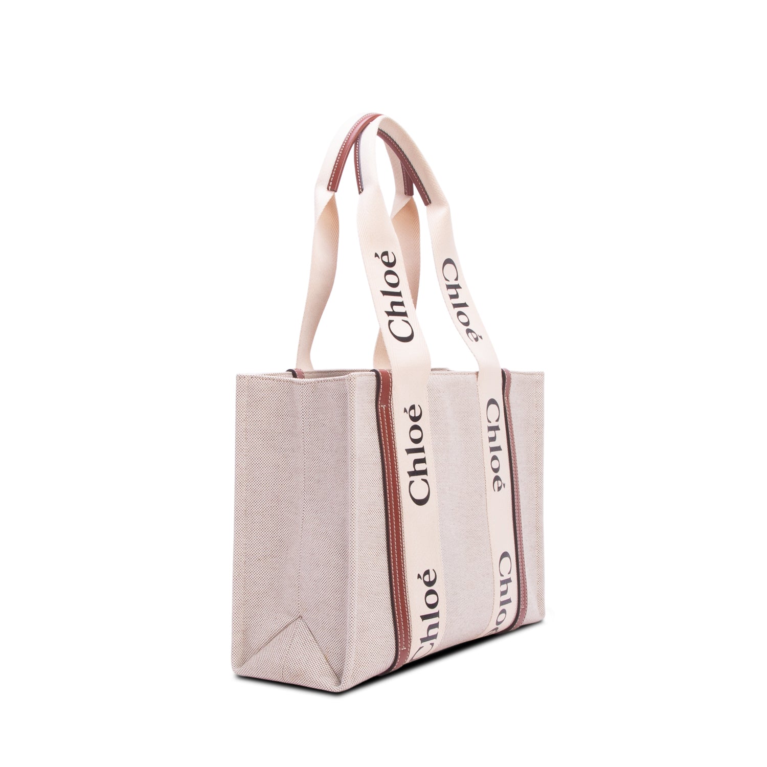 Chloe 2022 Beige Calfskin Linen Medium Woody Tote Bag