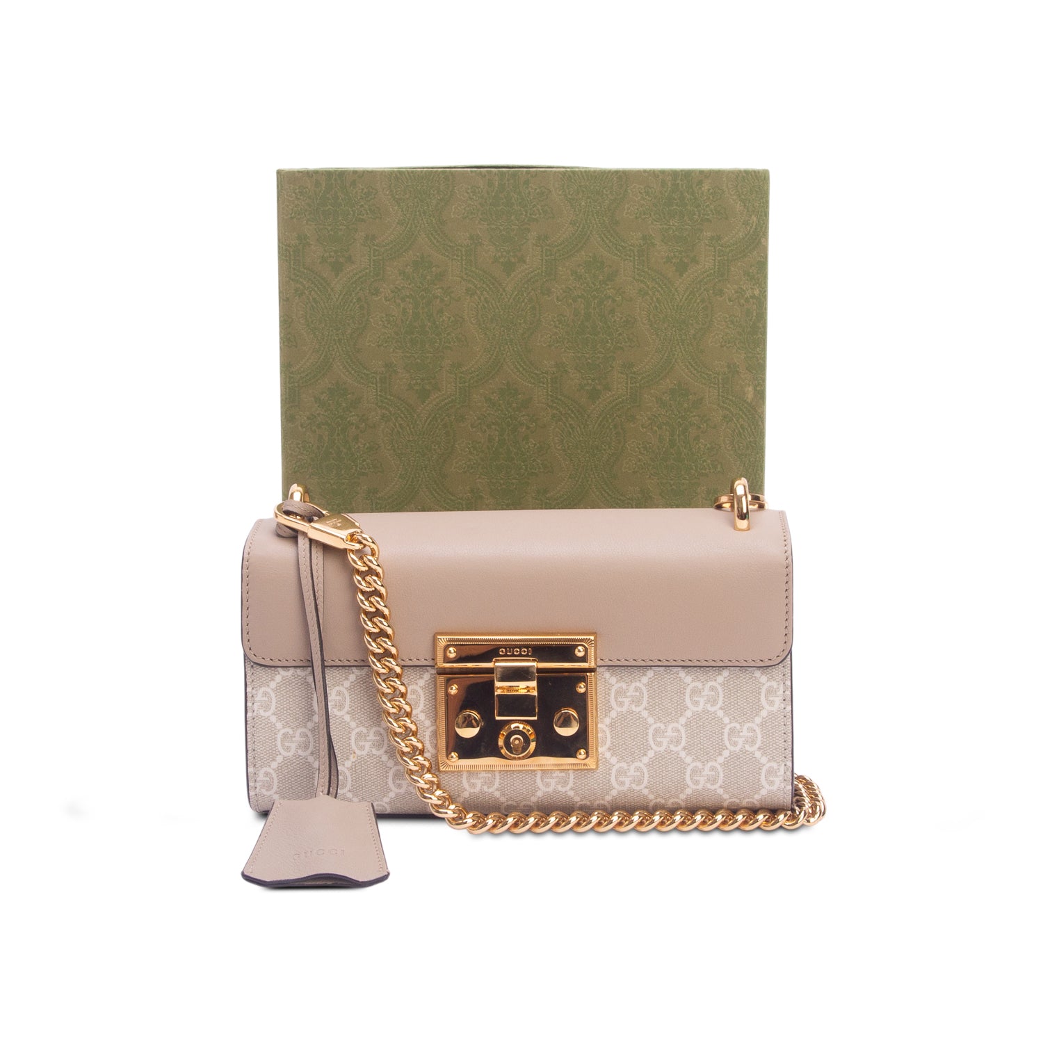 Gucci GG Supreme Monogram Moon Calfskin Small Padlock Shoulder Bag w/ Box