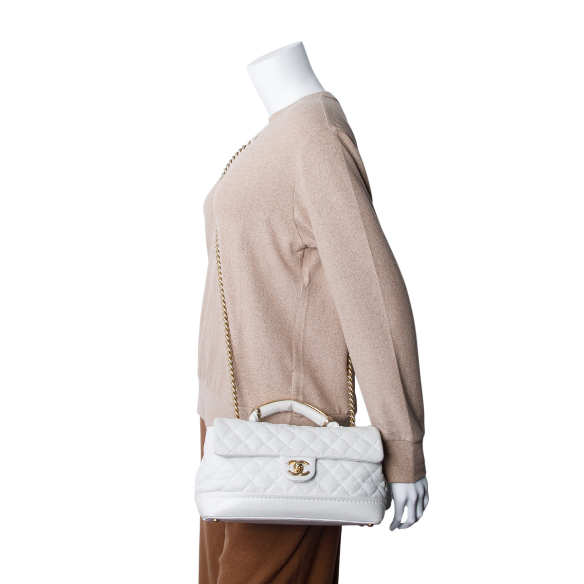 Chanel White Caviar Medium Globe Trotter Flap