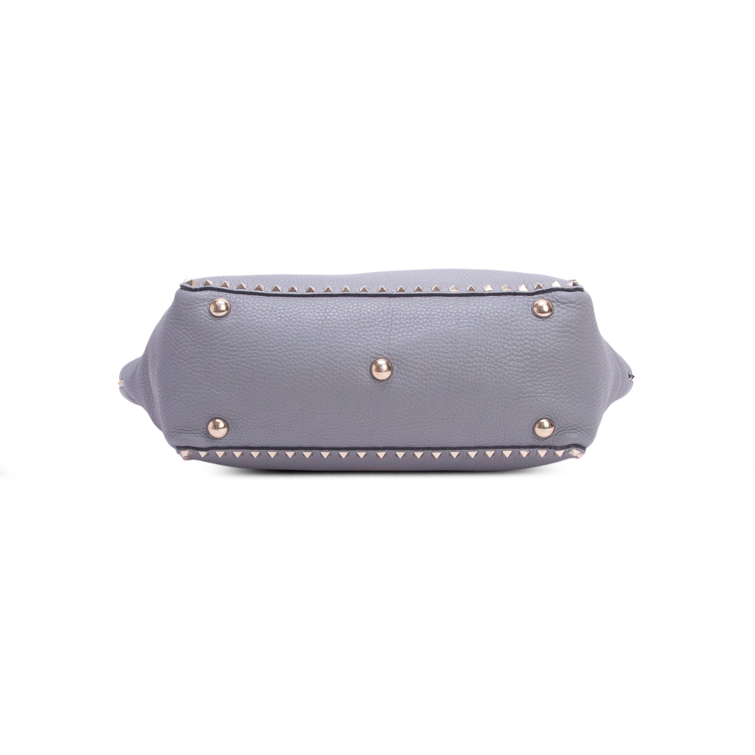 Valentino Grey Pebbled Calfskin Medium Rockstud Tote w/ Strap