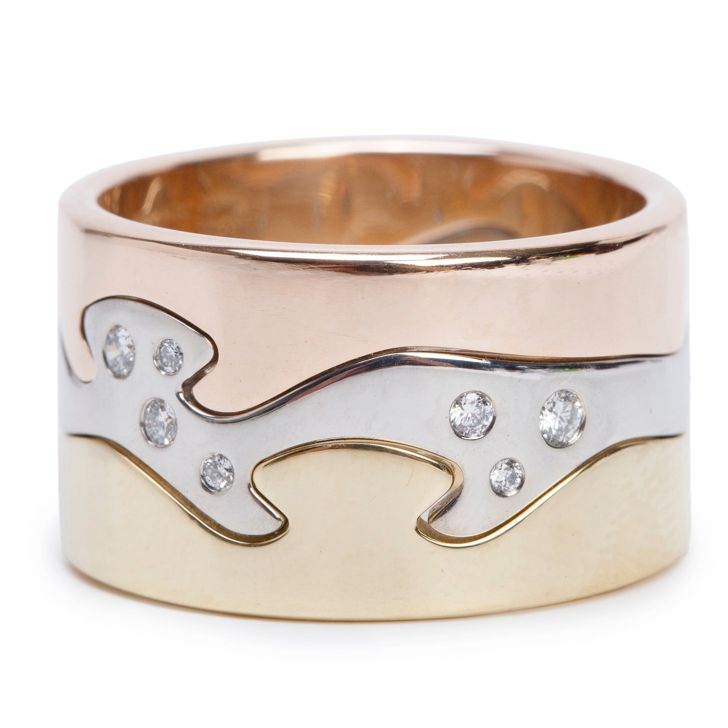 Georg Jensen 18k Tri-Gold & Diamond 3 Piece Fusion Ring, Size 65 11 w/ Receipt