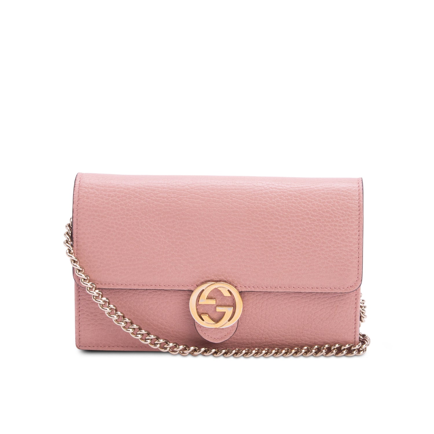 Gucci Pink Dollar Calfskin Leather Interlocking G Chain Wallet