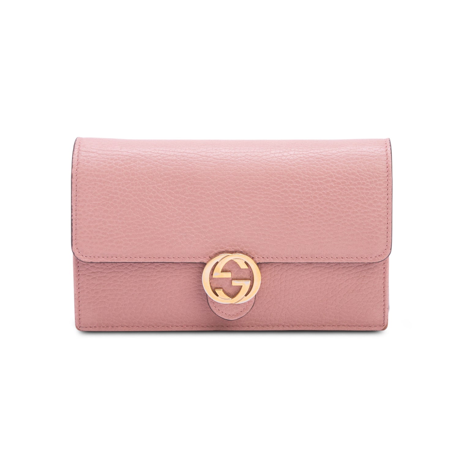 Gucci Pink Dollar Calfskin Leather Interlocking G Chain Wallet