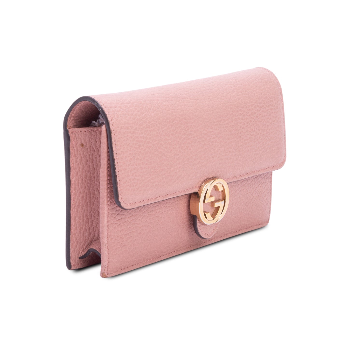 Gucci Pink Dollar Calfskin Leather Interlocking G Chain Wallet