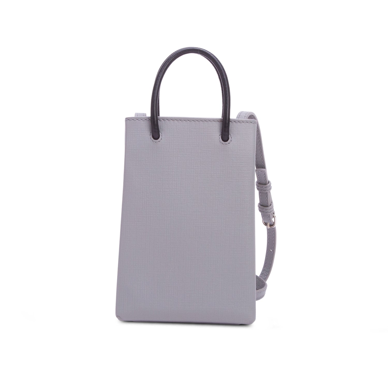 Balenciaga Grey Squared Calfskin Logo Shopping Phone Holder Bag