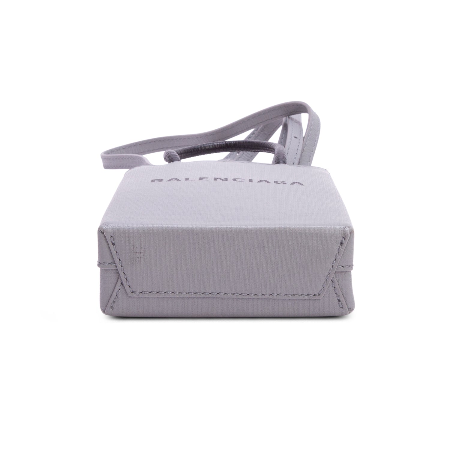 Balenciaga Grey Squared Calfskin Logo Shopping Phone Holder Bag