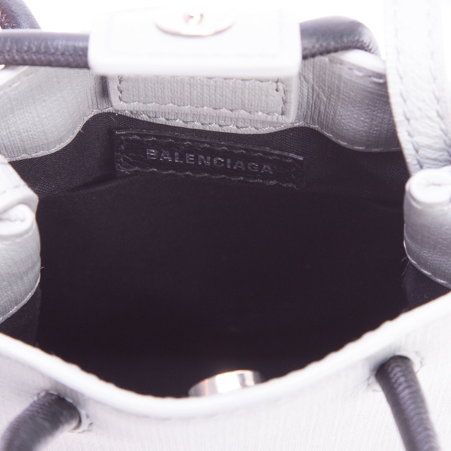 Balenciaga Grey Squared Calfskin Logo Shopping Phone Holder Bag