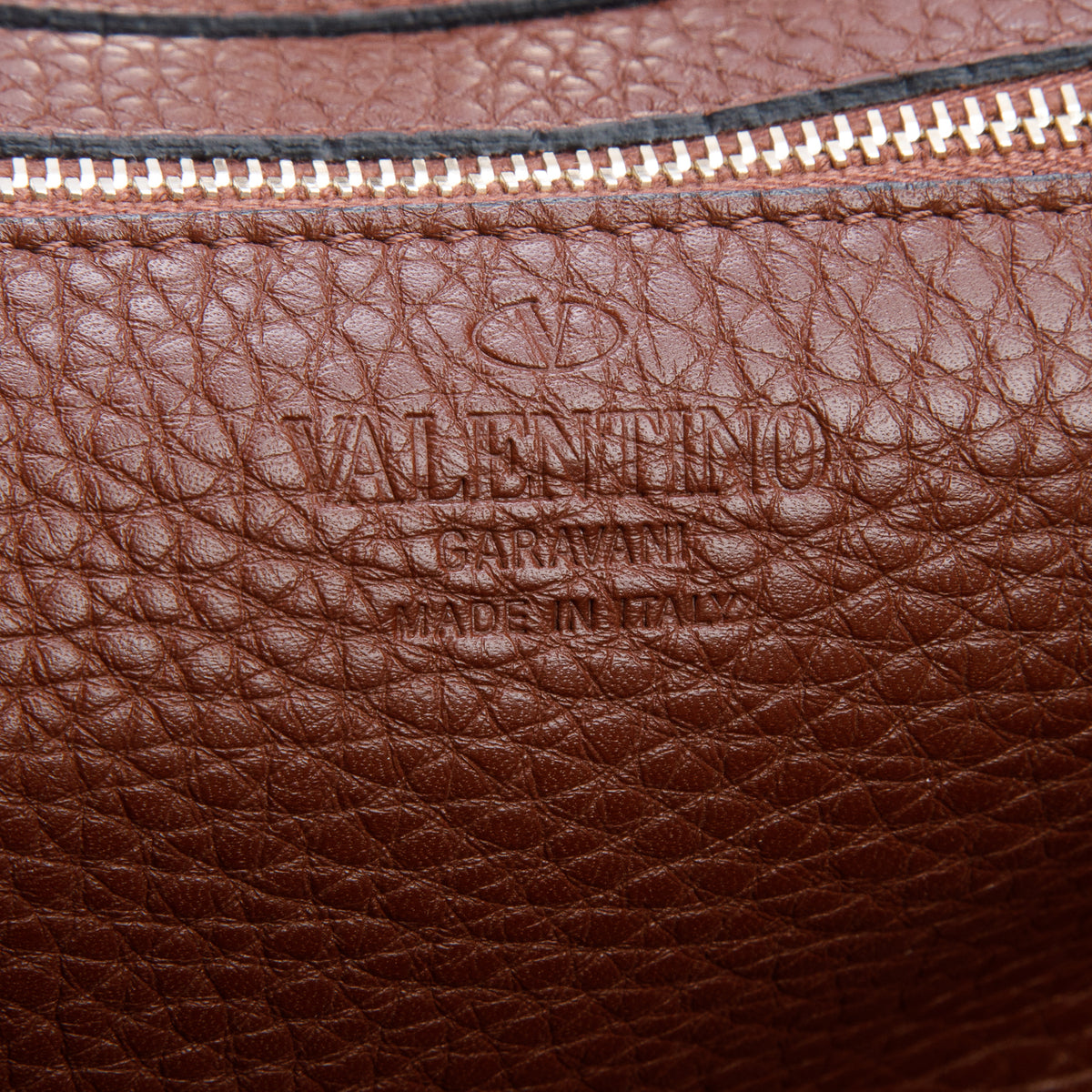 Valentino Brown Pebbled Calfskin Medium Rockstud Tote w/ Strap