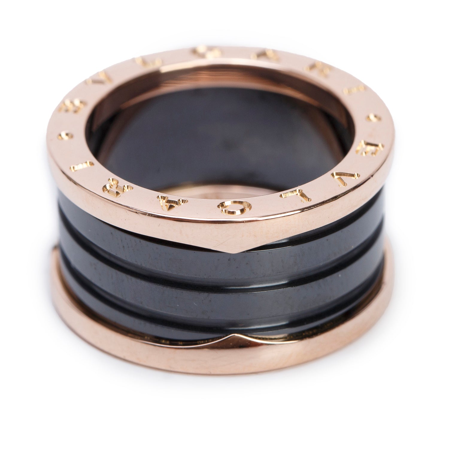 BVLGARI 18k Rose Gold & Black Ceramic B.Zero1 4-Band Ring, Size 55 7 w/ Box & Certificate