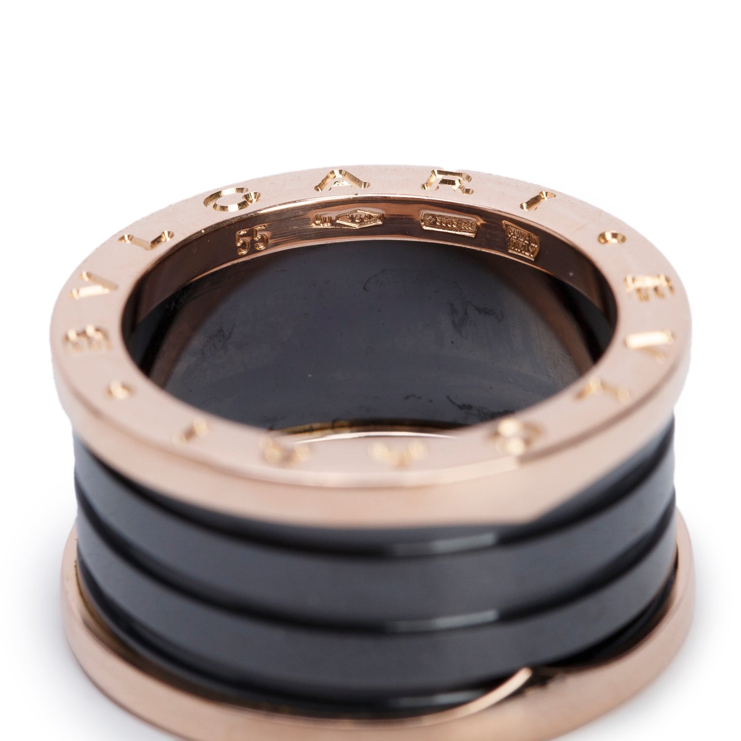 BVLGARI 18k Rose Gold & Black Ceramic B.Zero1 4-Band Ring, Size 55 7 w/ Box & Certificate