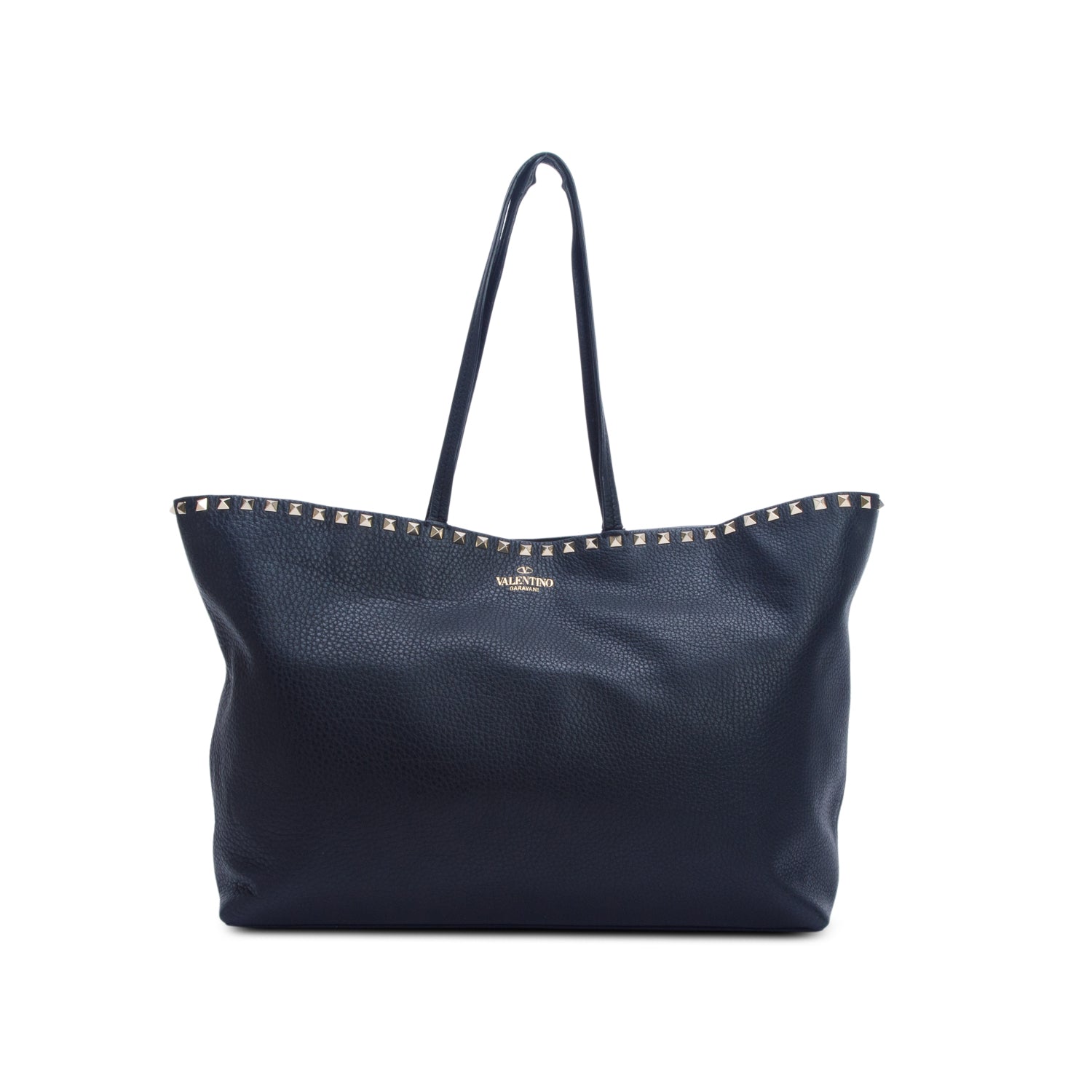 Valentino Black Grained Calfskin Large Rockstud Tote