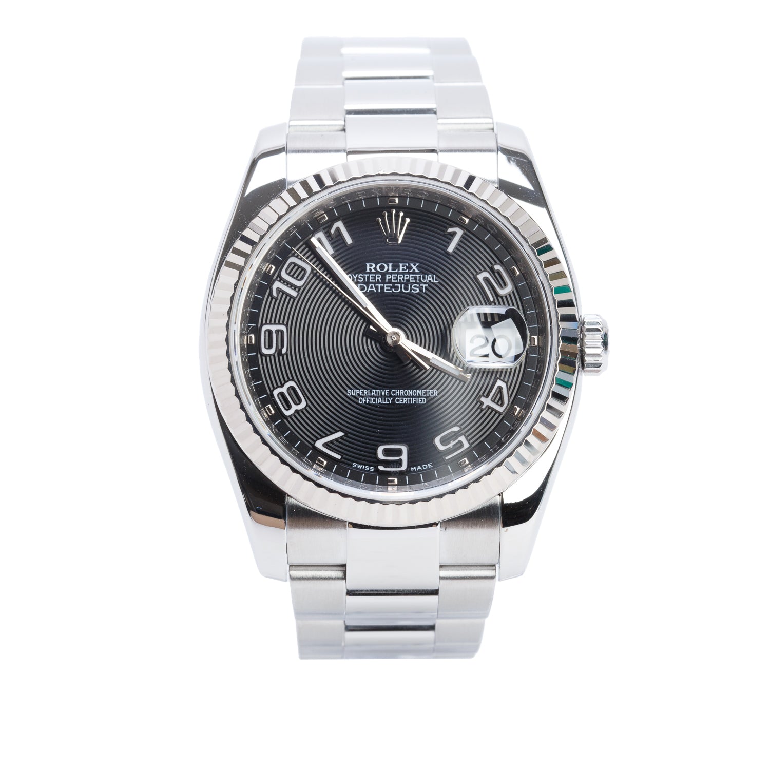 Rolex Stainless Steel Datejust 36 MM Automatic Watch Black Roulette Dial 116234 w/ Box & Papers