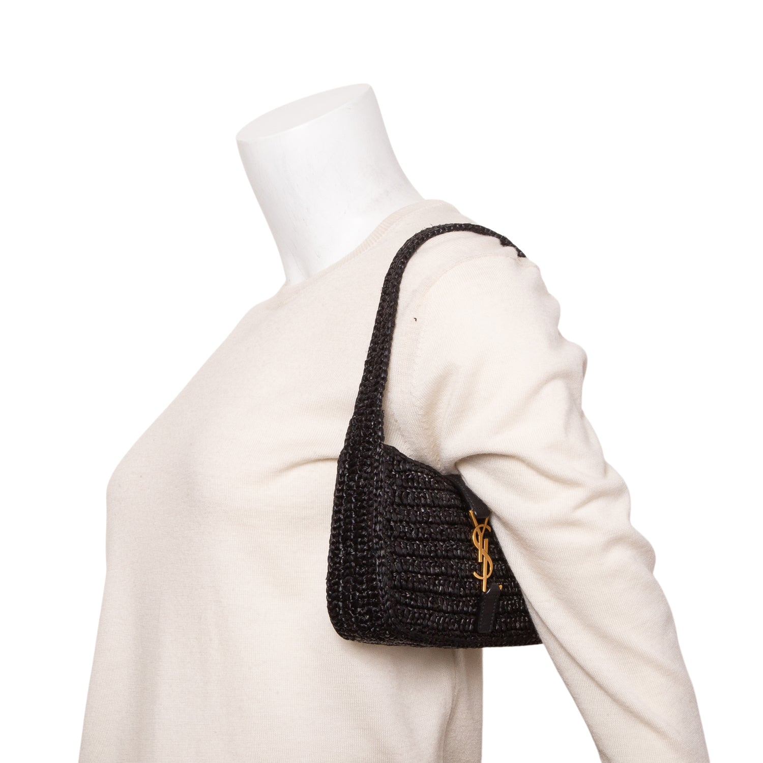 Saint Laurent 2025 Black Raffia Le 5 a 7 Mini Hobo
